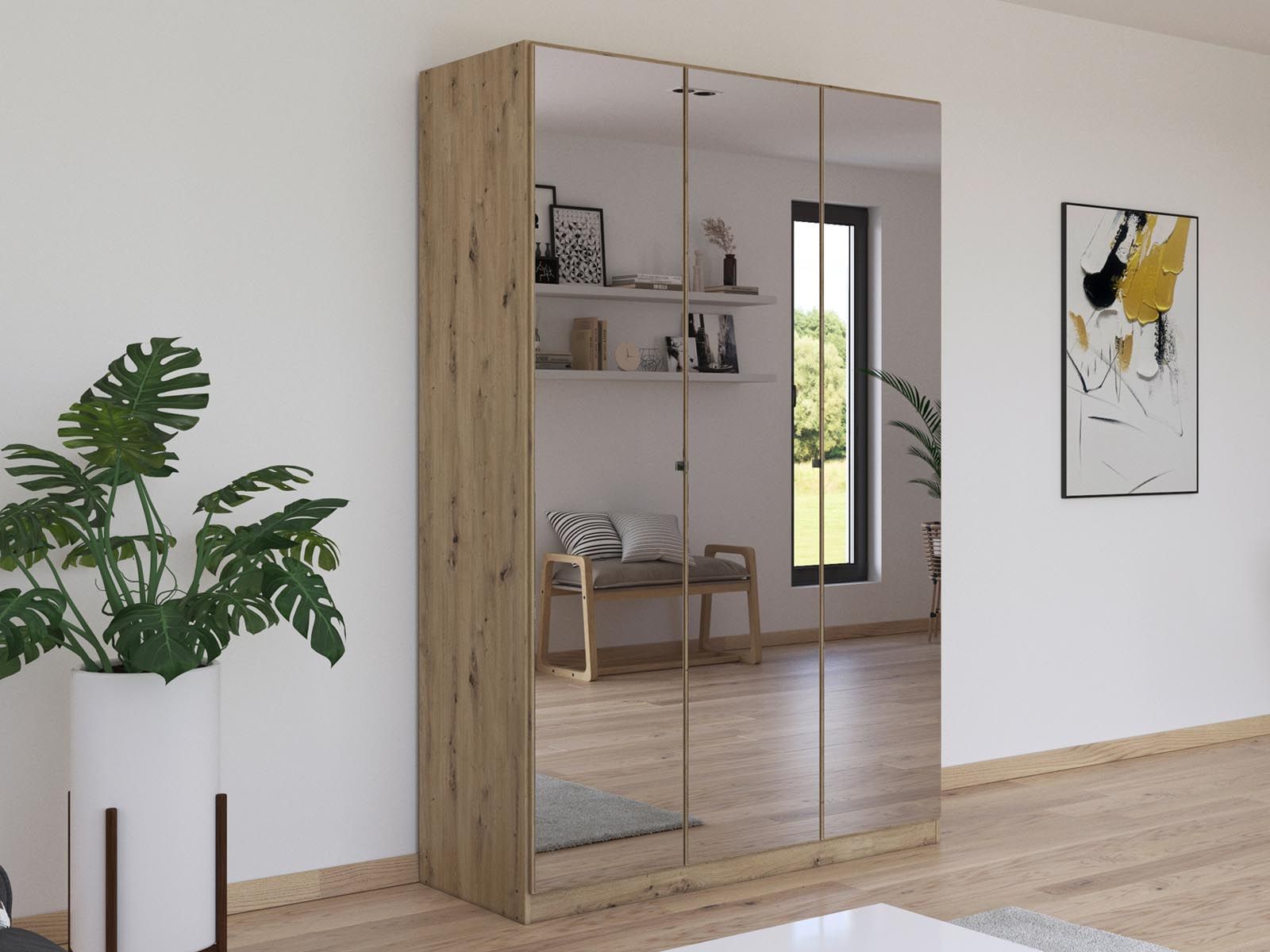 Kledingkast REFOLACHI 3 deuren artisan eik met spiegel 