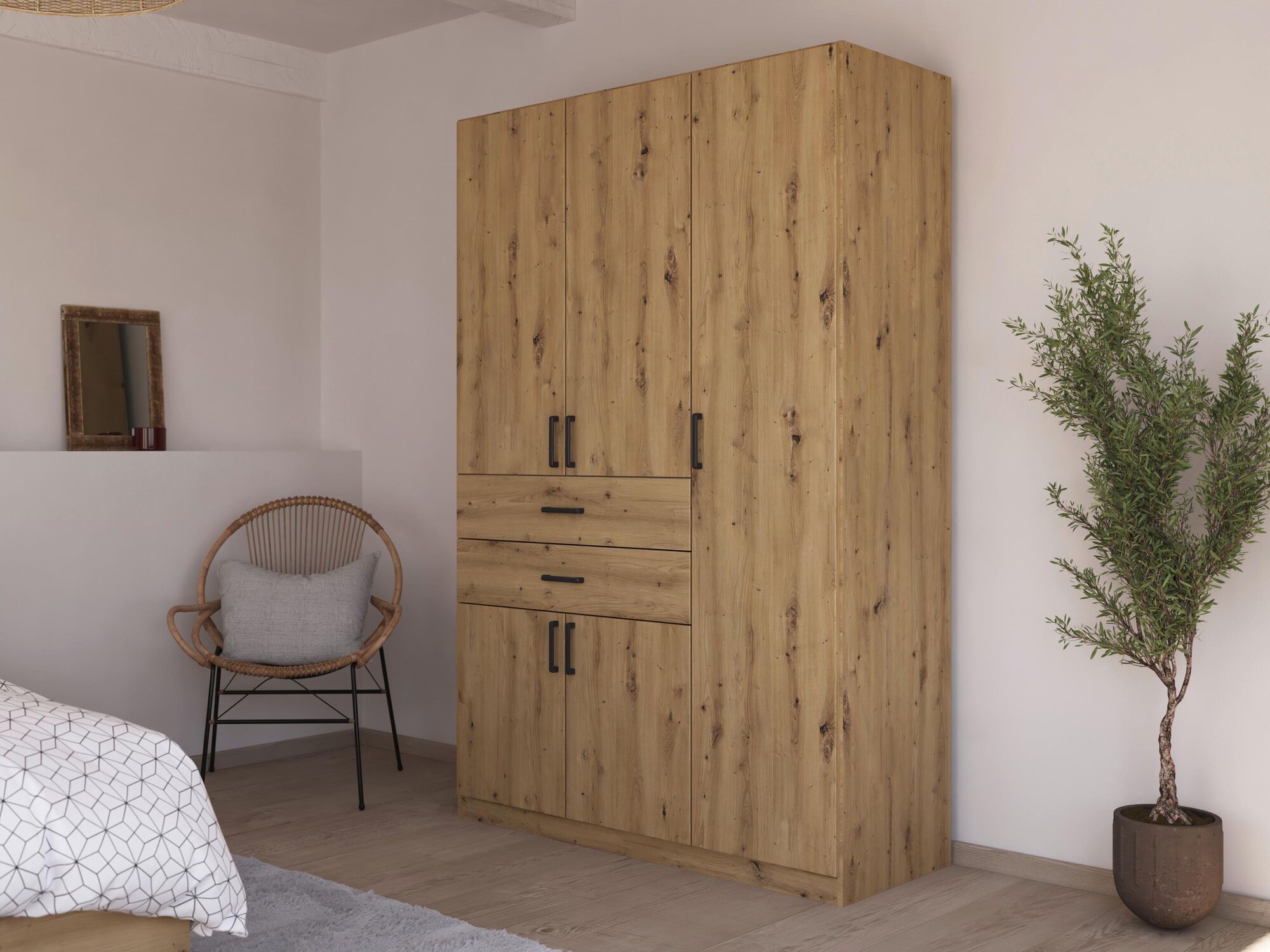 Kledingkast MAKALISKA 5 deuren 2 lades artisan eik 