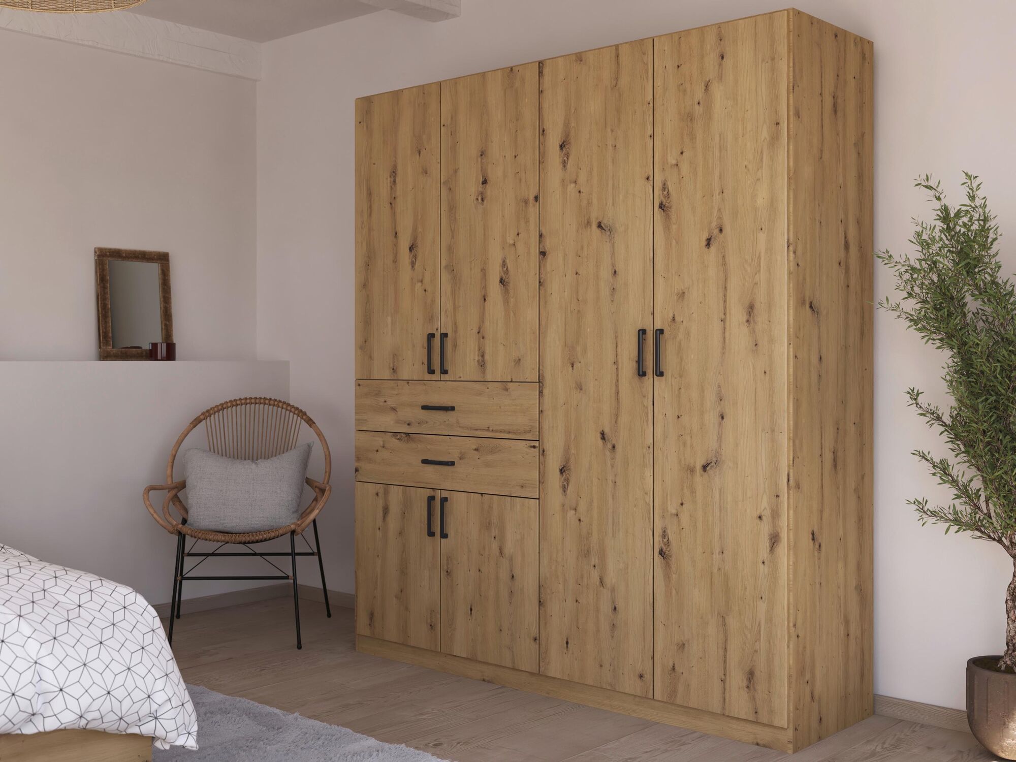 Kledingkast MAKALISKA 6 deuren 2 lades artisan eik 