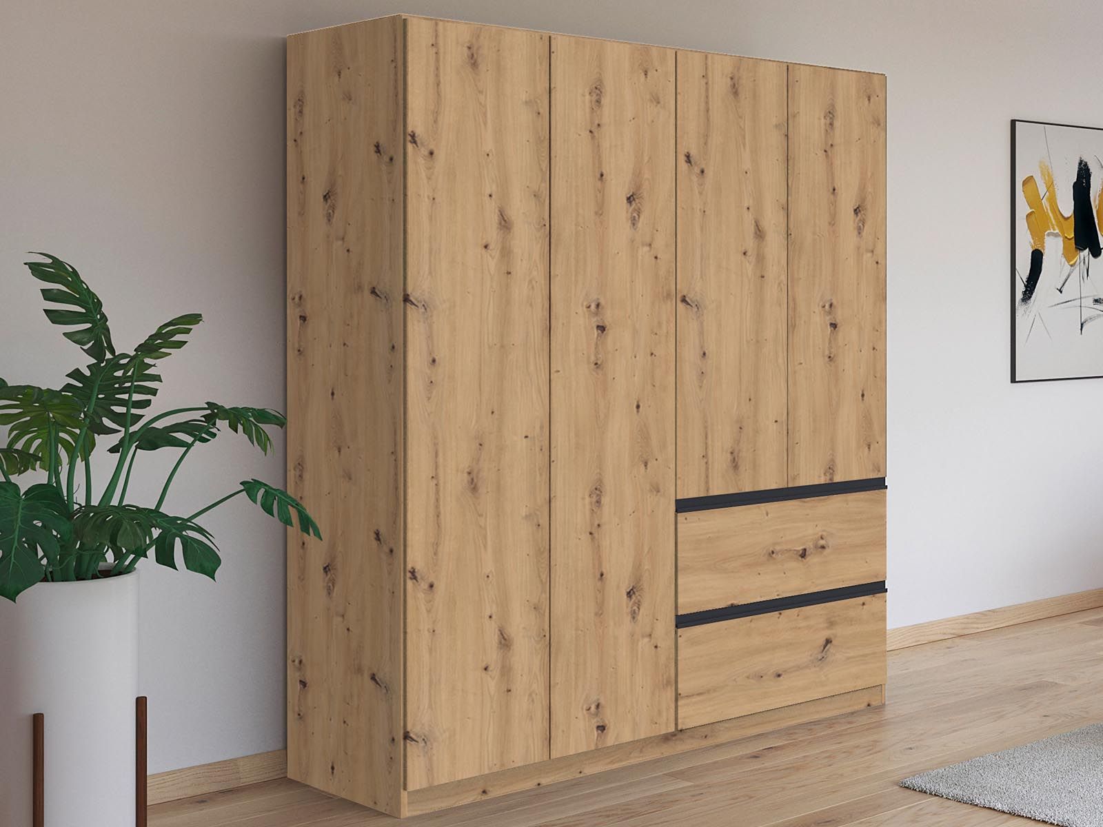 Kledingkast CONSTANTINOS 4 deuren 2 lades artisan eik