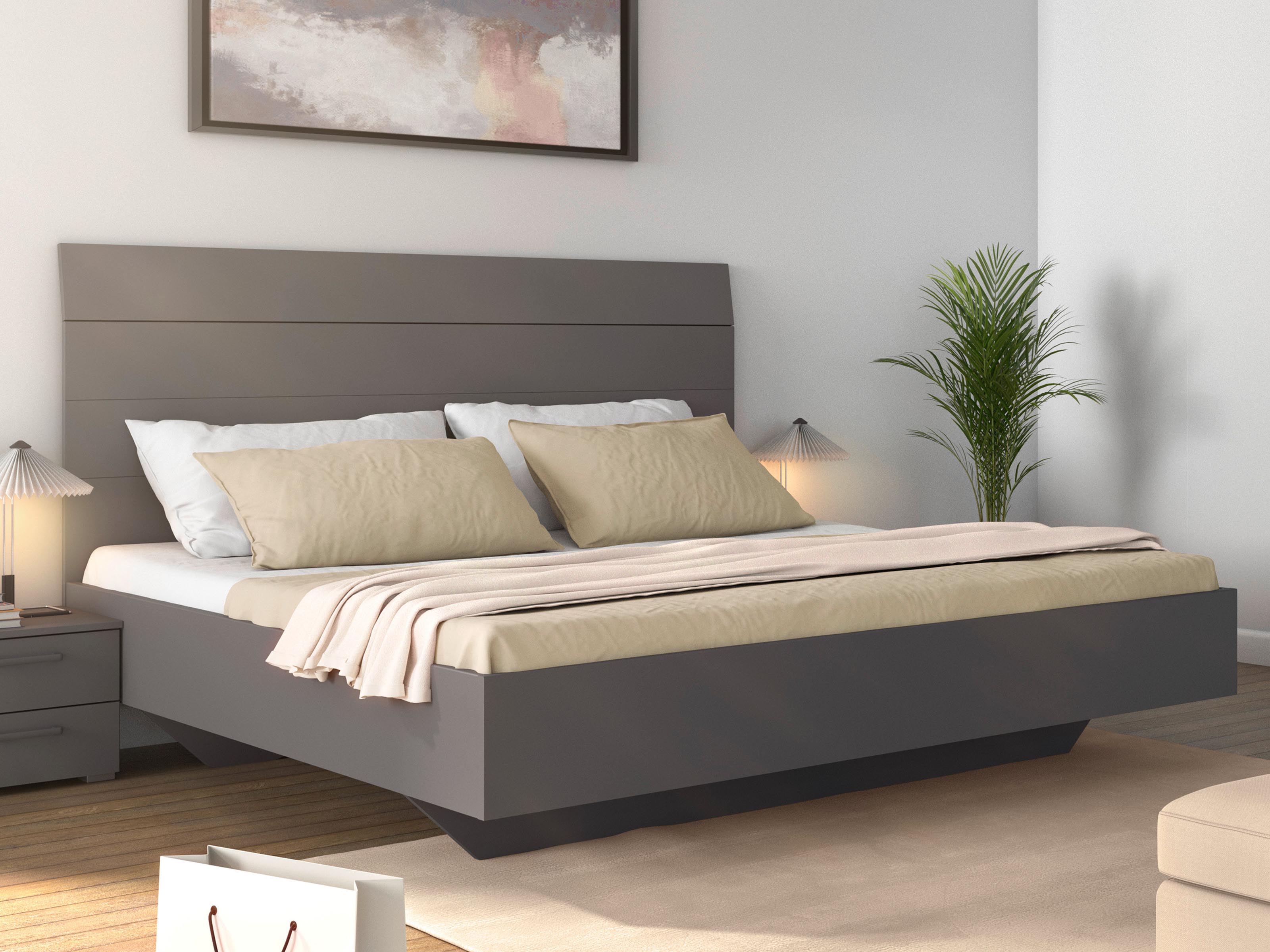 Tweepersoonsbed FLORILLA 180x200 cm metaalgrijs 