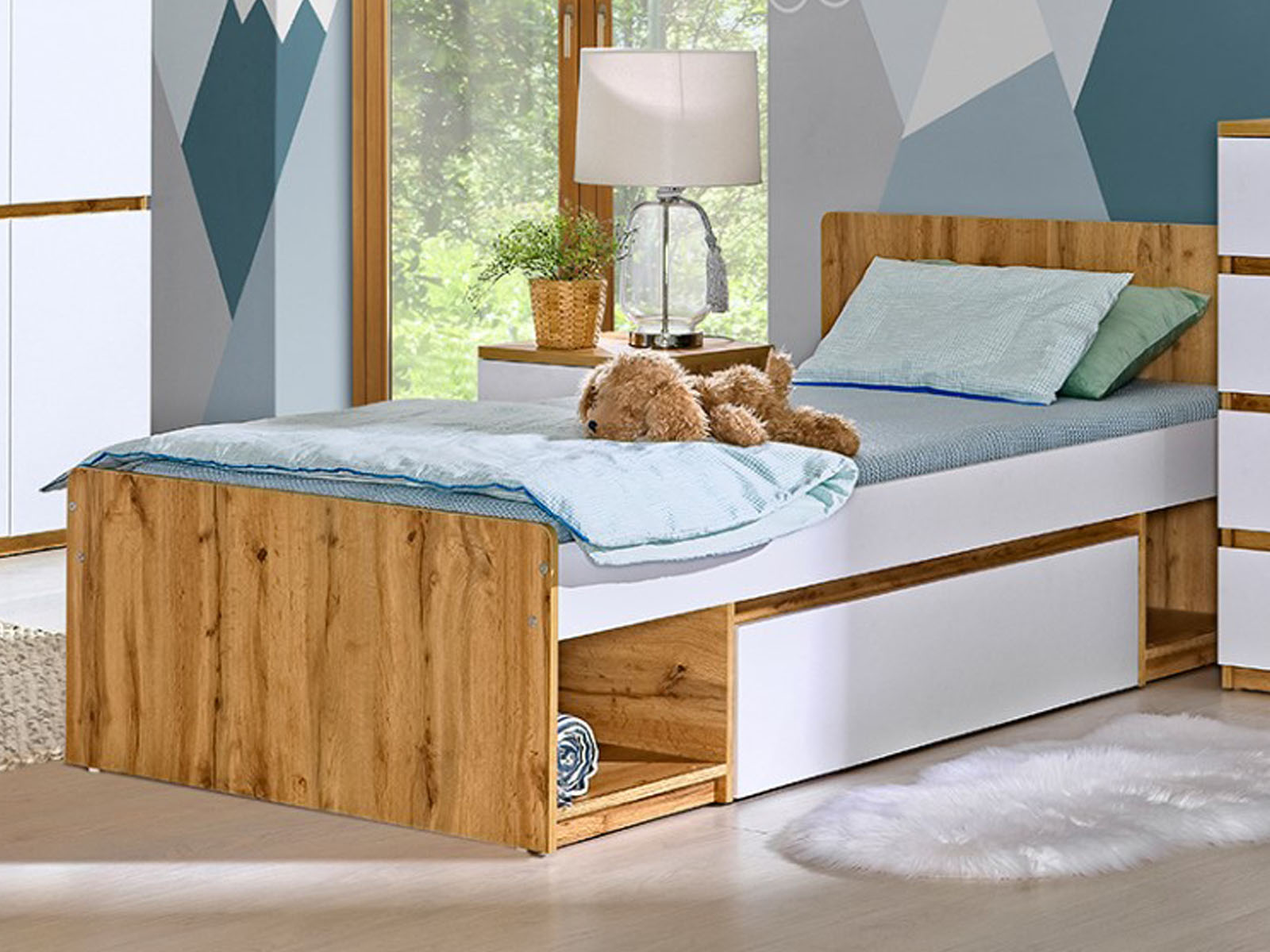 Eenpersoonsbed ARKEA 90x190 cm wit/wotan eik 