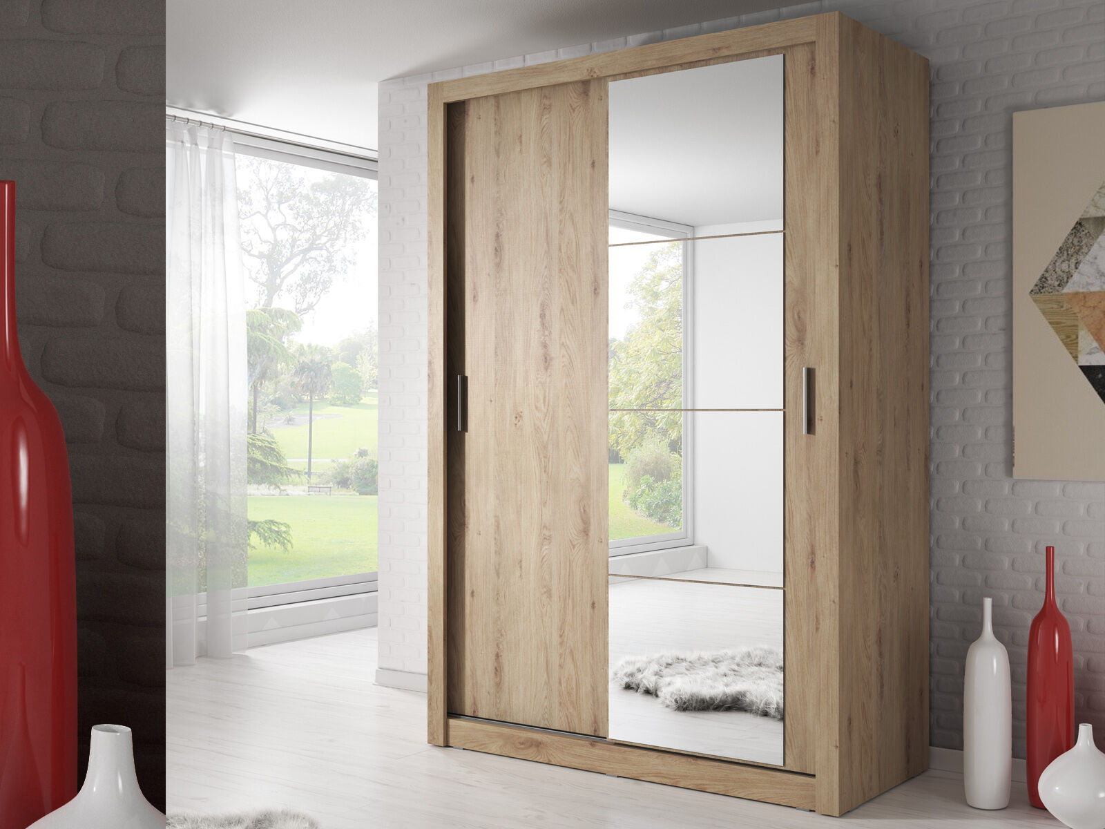 Kast ARTIFICE 2 schuifdeuren shetland eik met spiegel 