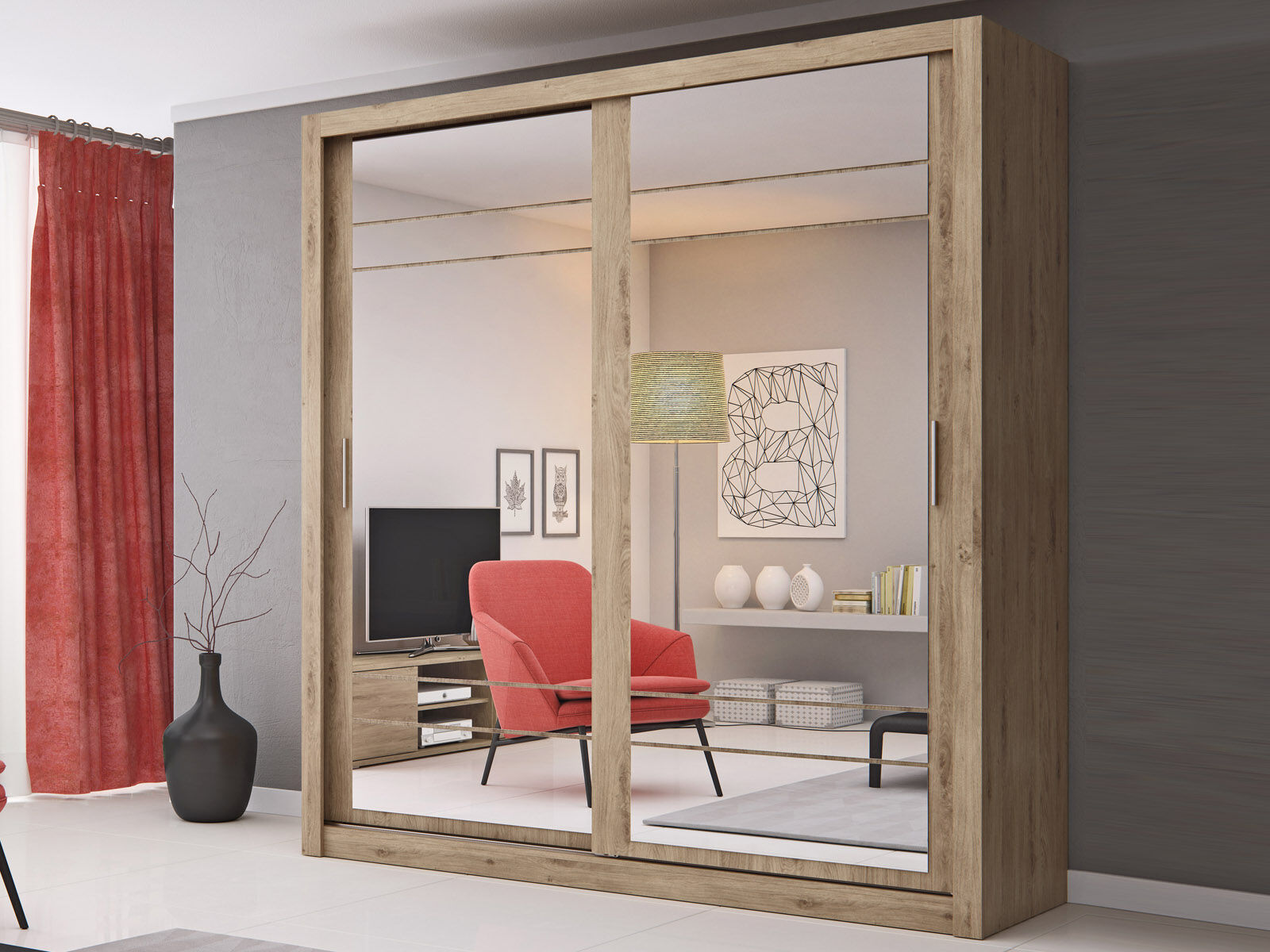 Kast ARTERA 2 schuifdeuren shetland eik met spiegel 