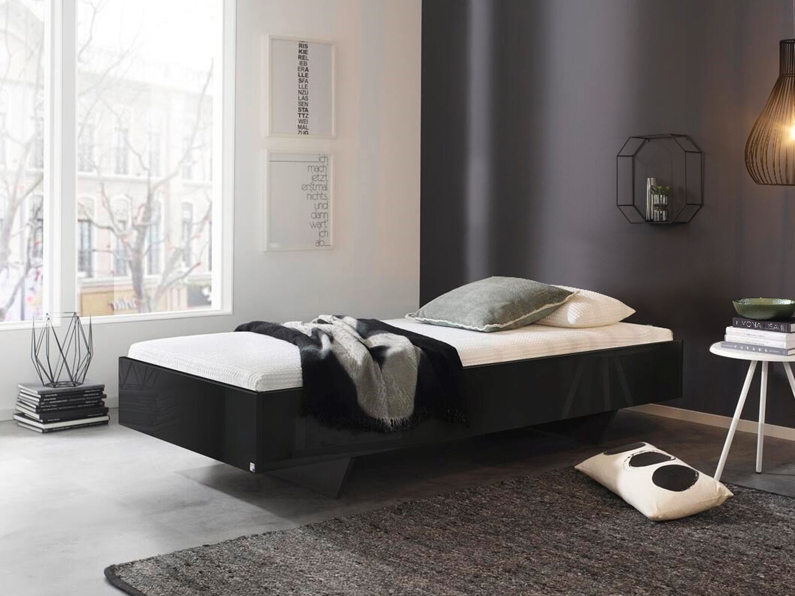 Bed IXANA 90x200 cm hoogglans grijs