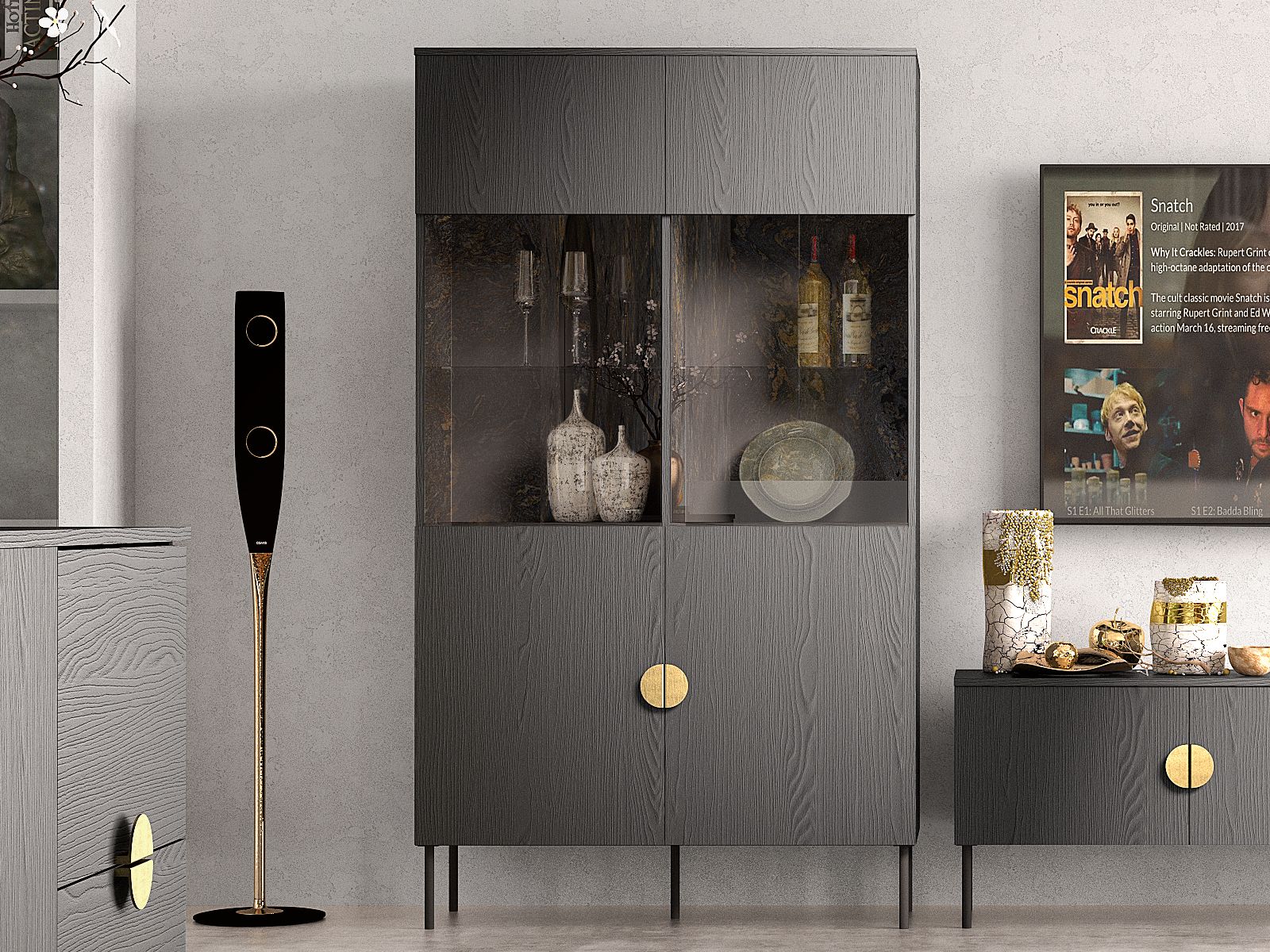 Vitrinekast MONDIE 2 deuren grafiet