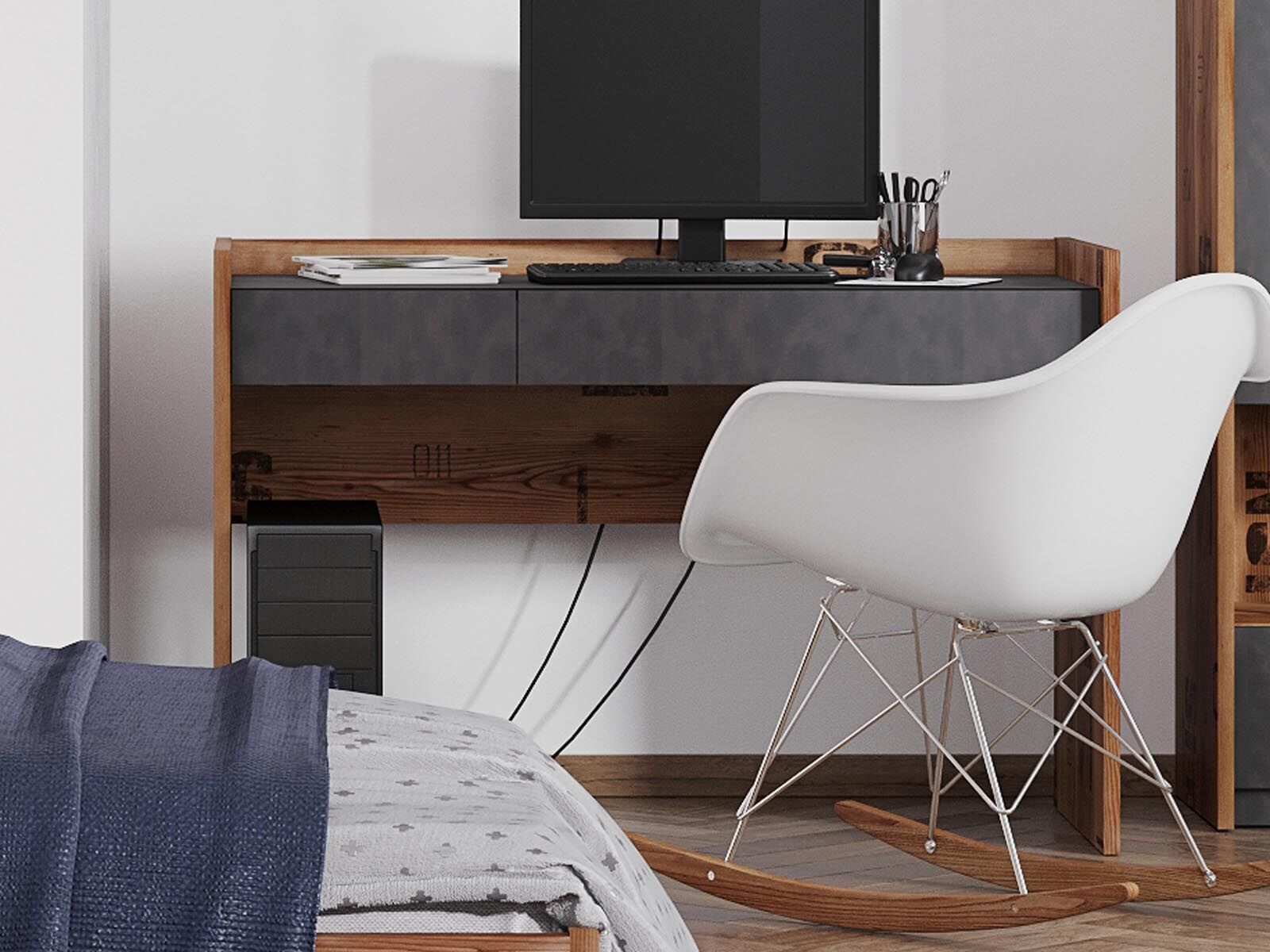 Bureau FANJO 2 lades alpine sparren/staal 