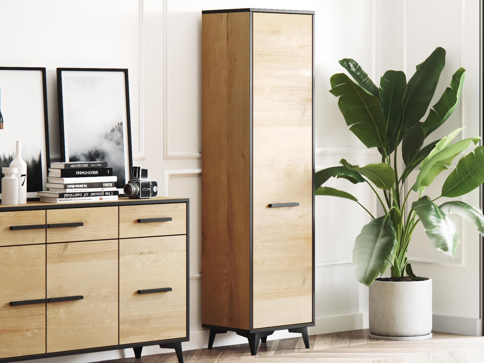 Kolomkast FRIDO 1 deur riviera eik/zwart 