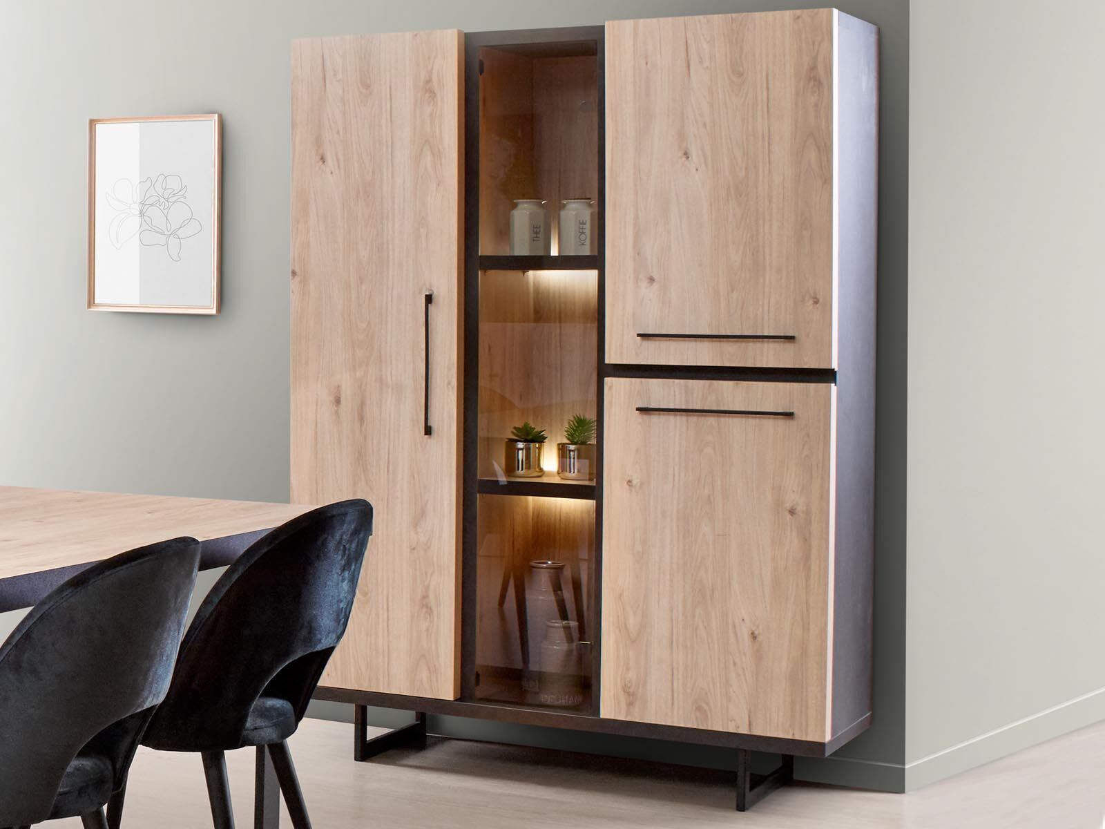 Vitrinekast VIAZZA 4 deuren dark stone/castella 