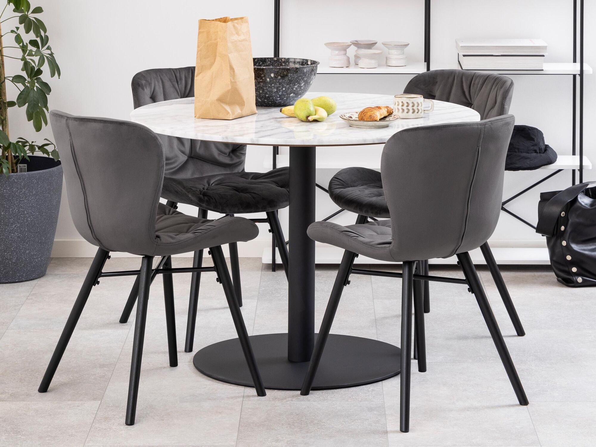 Ronde eettafel LORBY Ø105 cm marmer wit/zwart