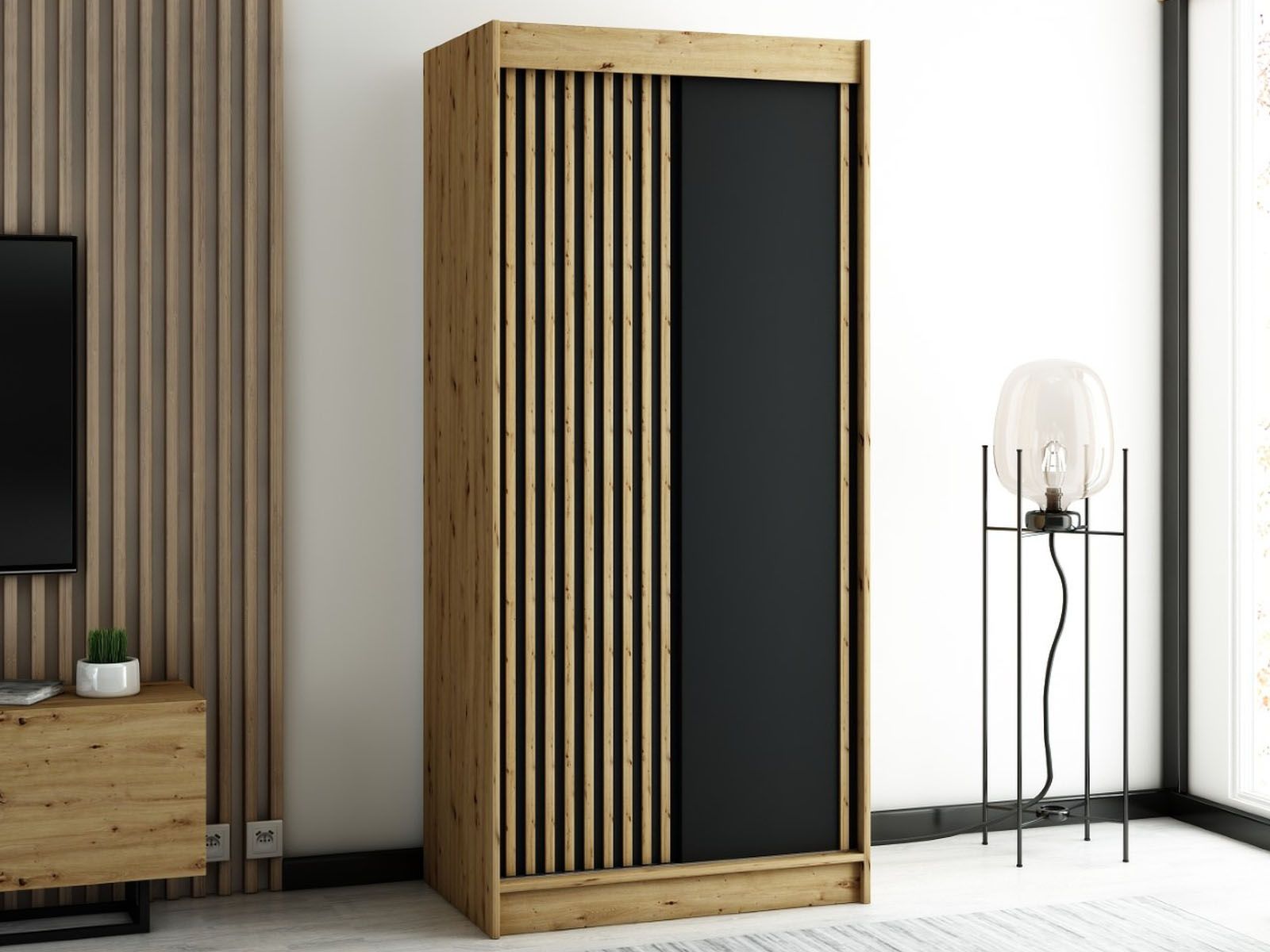 Kledingkast LAMORA 2 schuifdeuren 100 cm artisan eik 