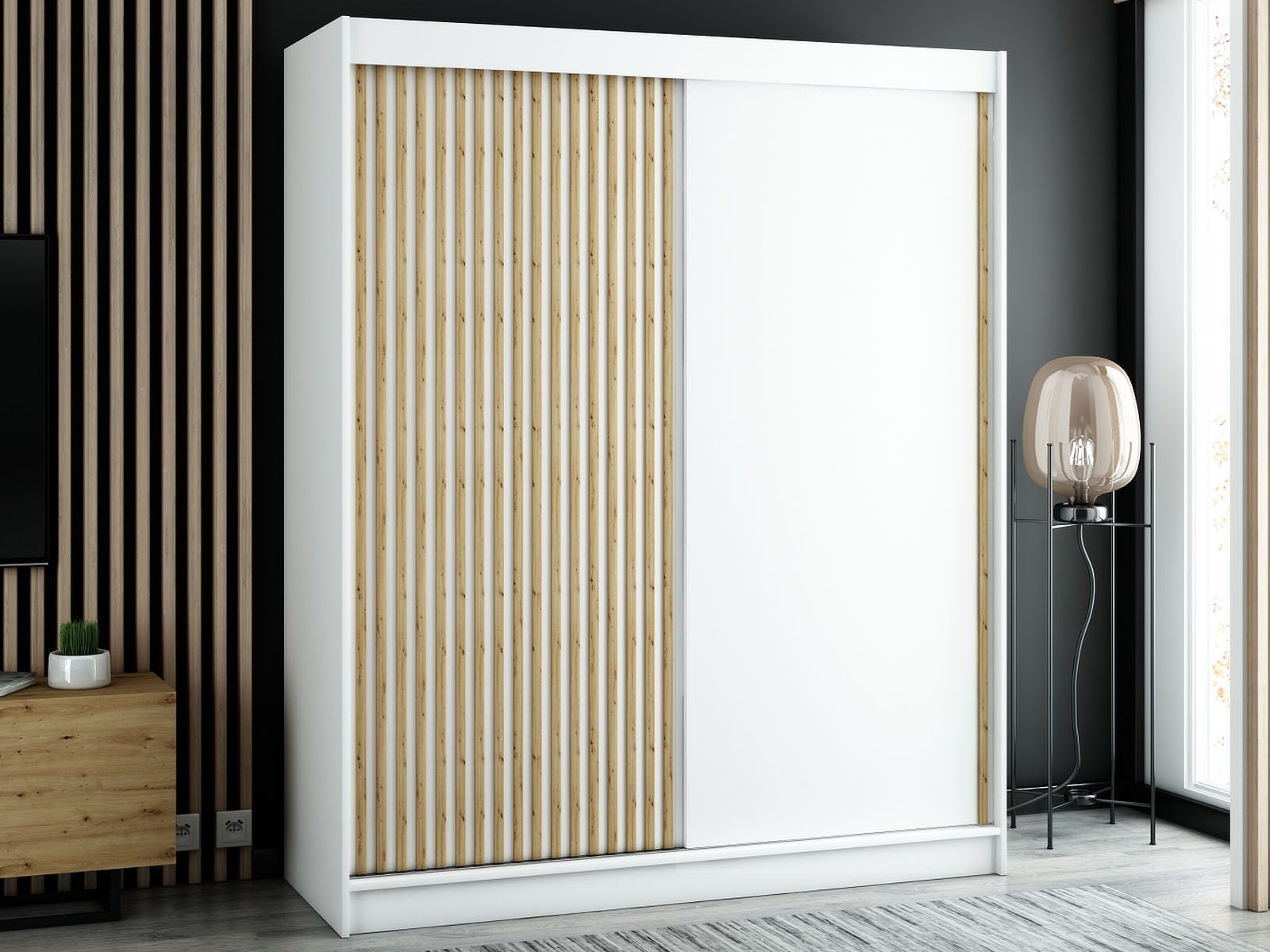 Kledingkast LAMORA 2 schuifdeuren 180 cm wit 