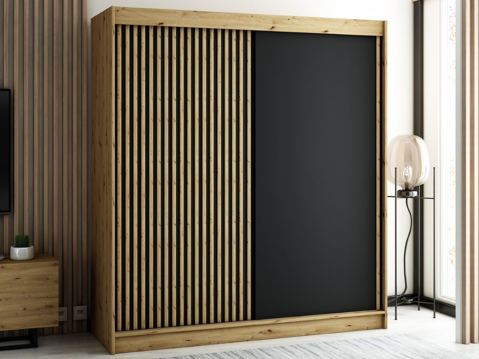 Kledingkast LAMORA2 schuifdeuren 200 cm artisan eik 