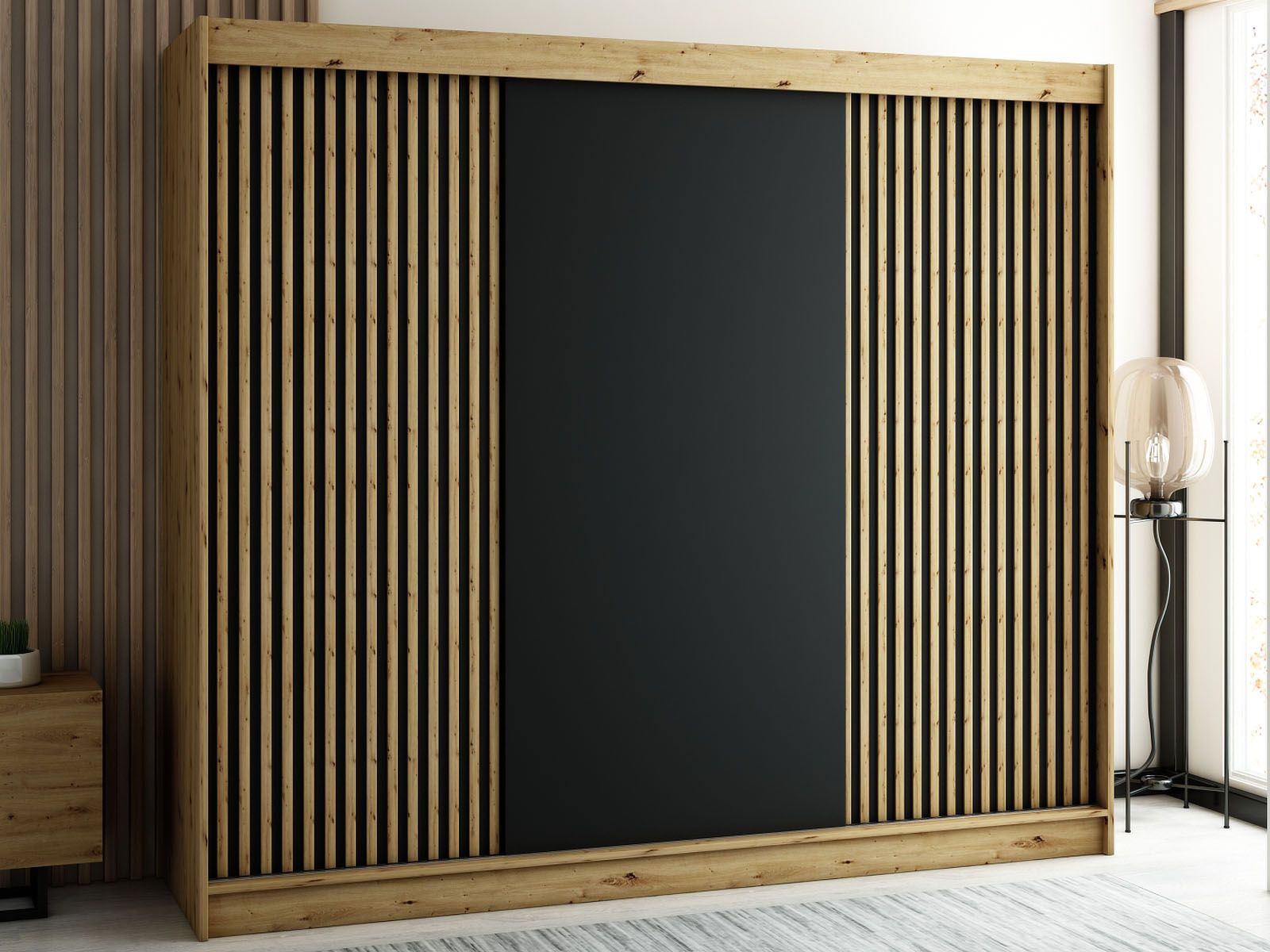 Kledingkast LAMORA 3 schuifdeuren 250 cm artisan eik 