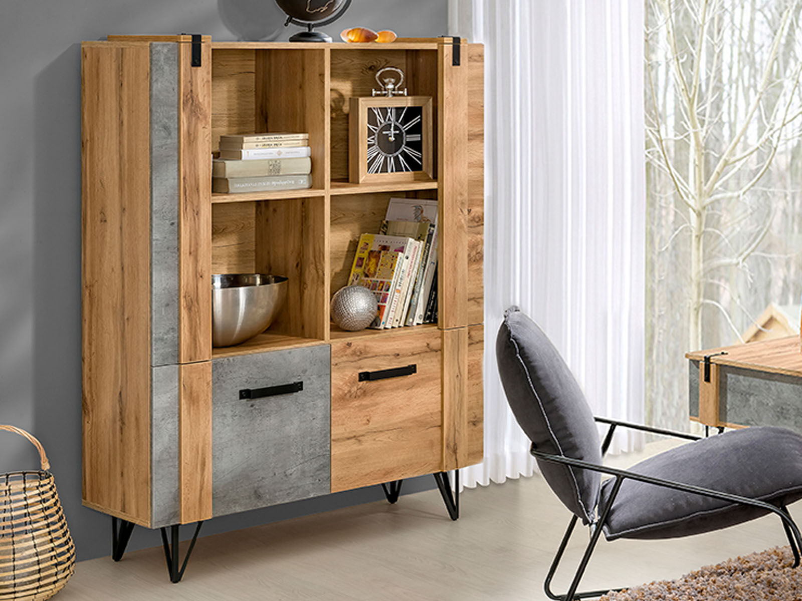 Kast MILPO 2 deuren 4 vakken wotan eik/beton 