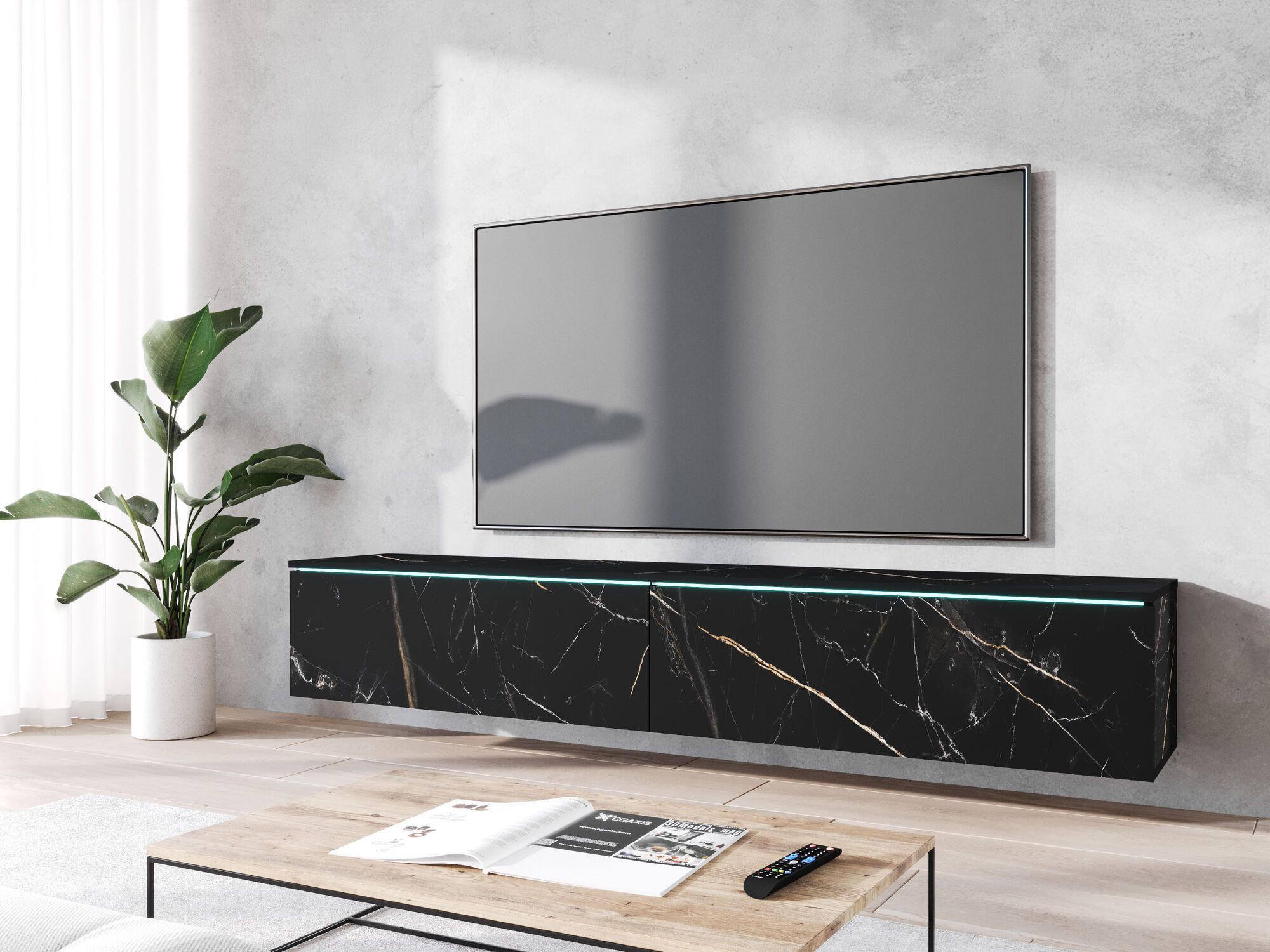Tv-meubel DUBIDA 2 klapdeuren 180 cm marmer zwart met led 