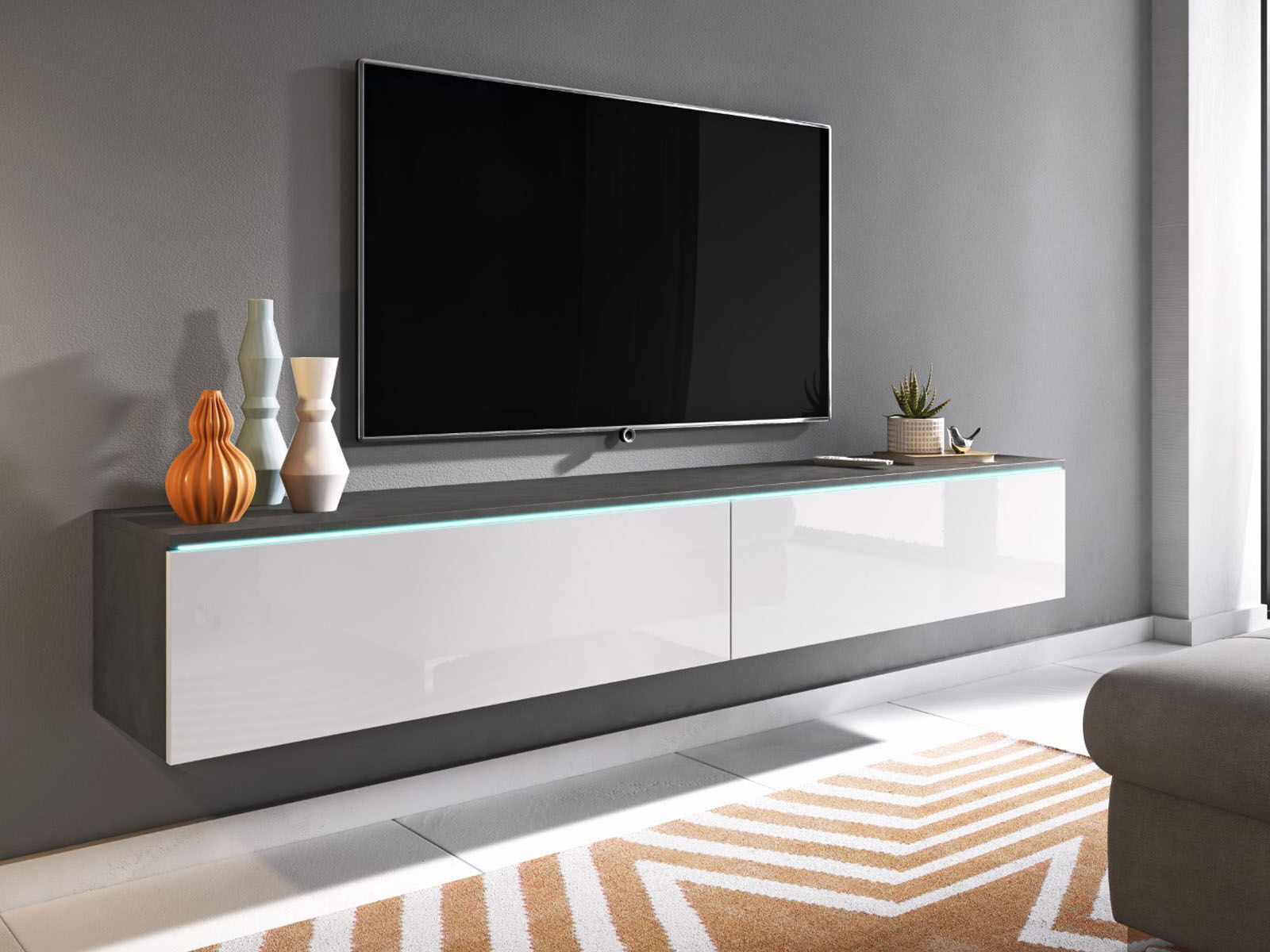 TV-meubel DUBAI 2 klapdeuren 180 cm matera/hoogglans wit