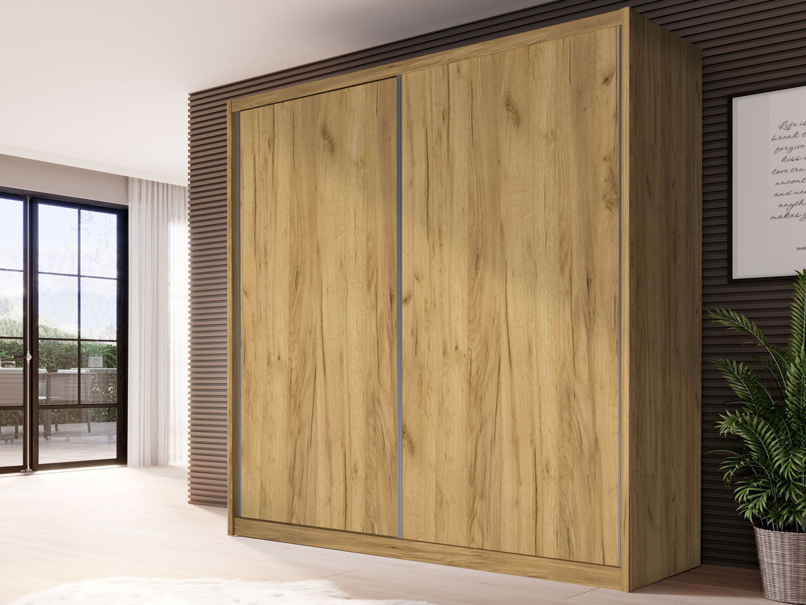 Kast MACRO 2 schuifdeuren 208 cm gouden eik