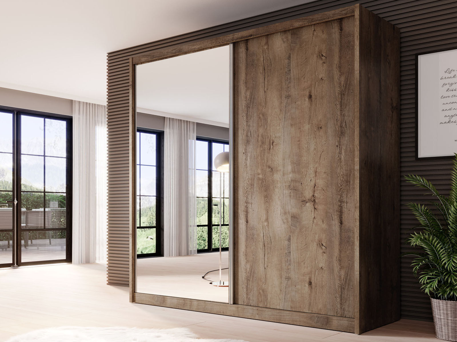 Kast MACRO 2 schuifdeuren 208 cm lefkas eik met spiegel 