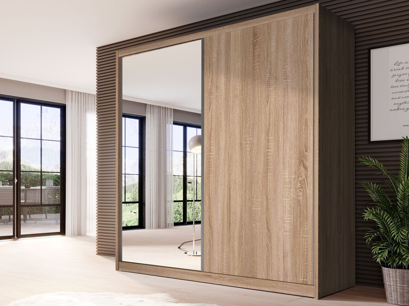 Kast MACRO 2 schuifdeuren 208 cm sonoma eik met spiegel 