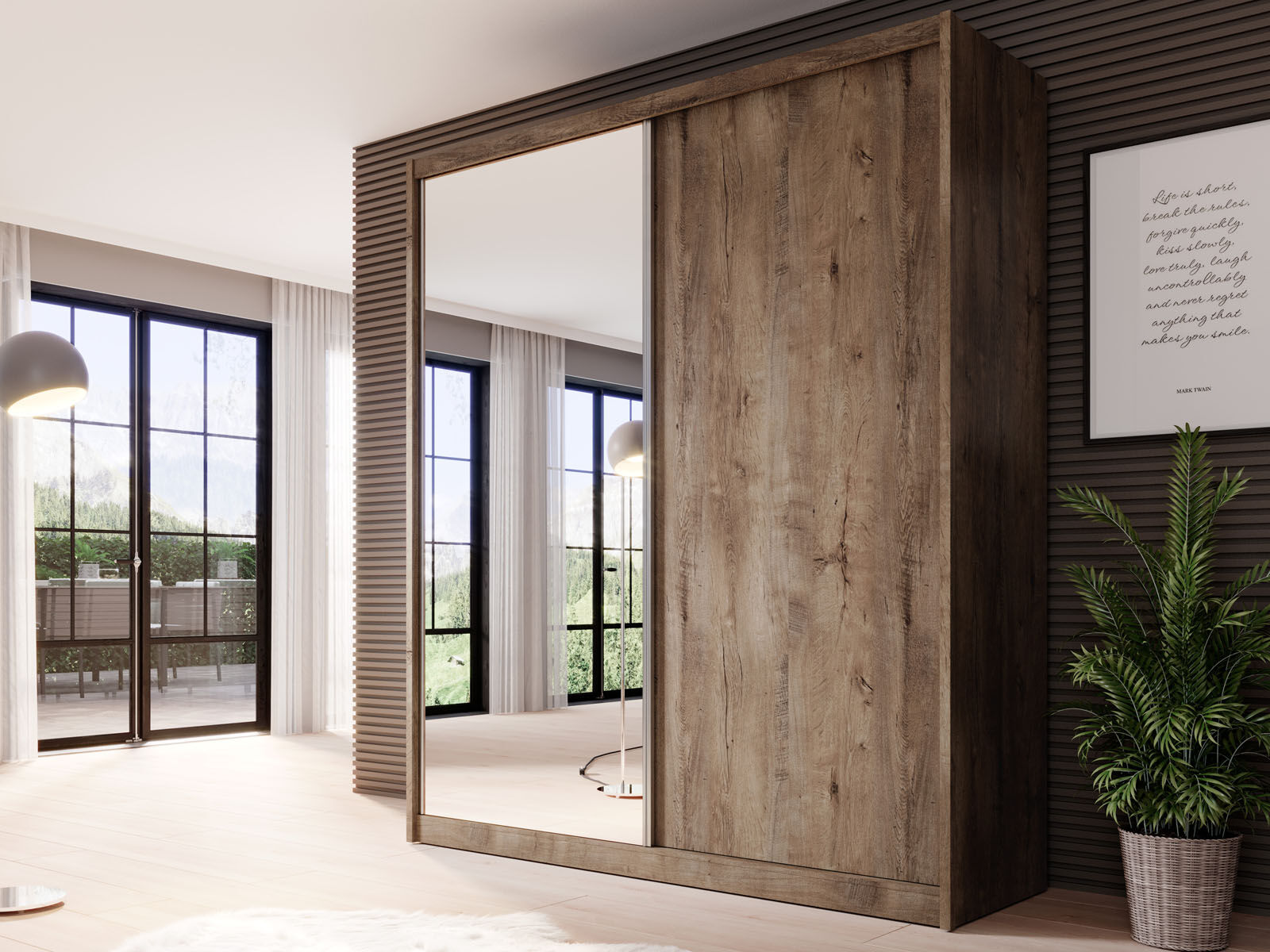 Kast MACRO 2 schuifdeuren 180 cm lefkas eik met spiegel 