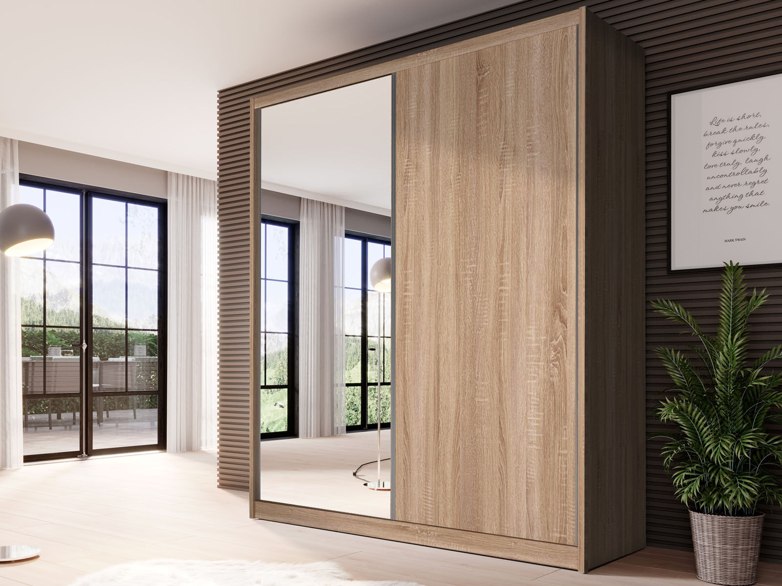Kast MACRO 2 schuifdeuren 180 cm sonoma eik met spiegel 