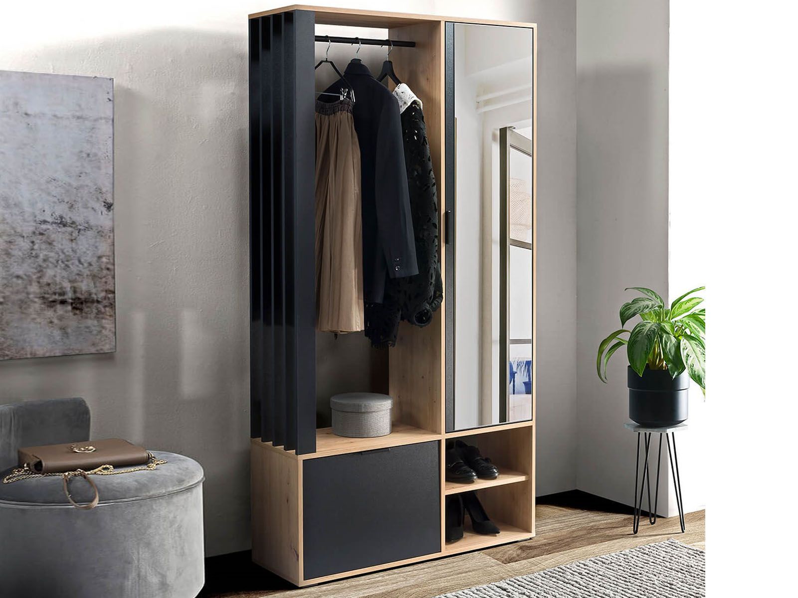 Vestiaire MILOVICH 2 deuren zwart/artisan eik 