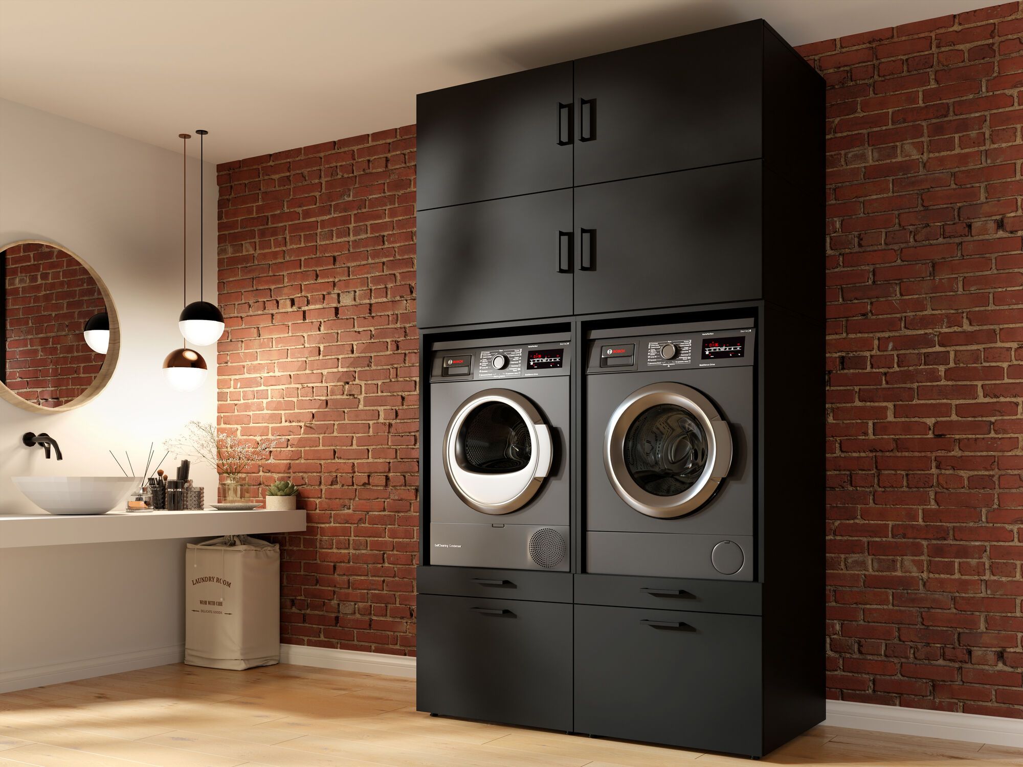 Kast WASHING 2 machines naast elkaar EXTRA LARGE zwart