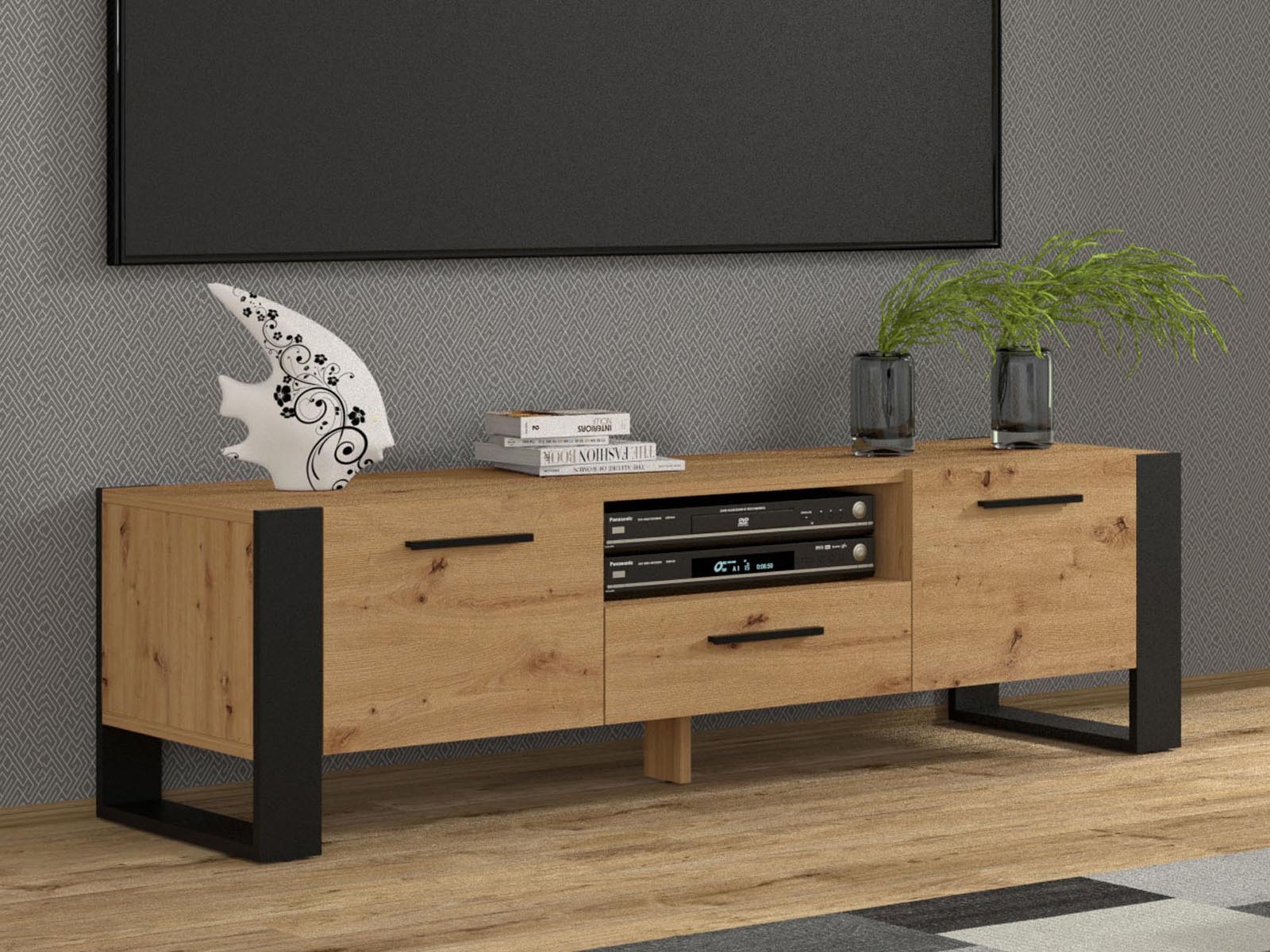 Tv-meubel NAKUMI 3 deuren 160 cm artisan eik 