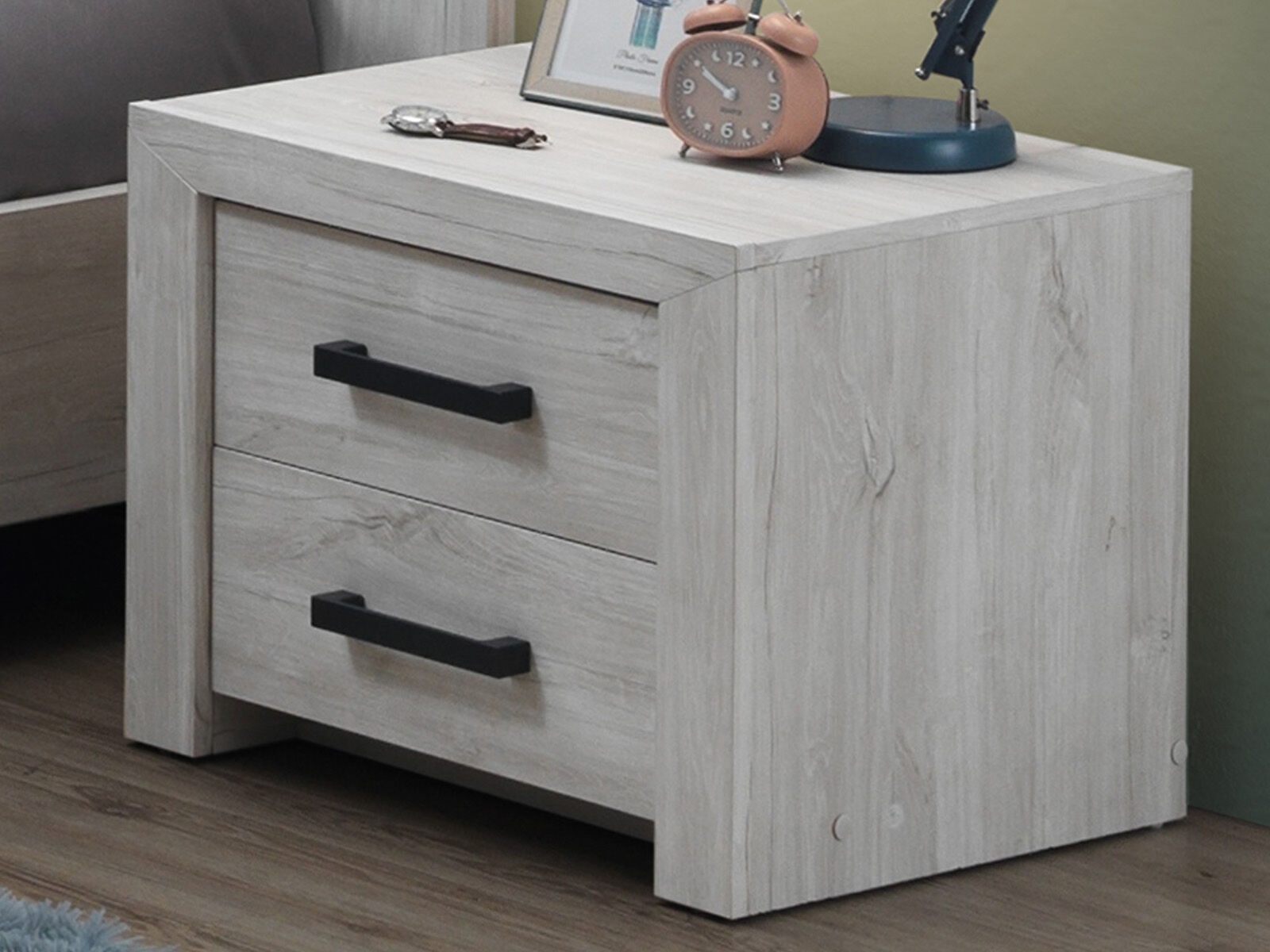 Nachtkastje ELVITALIC 2 lades gebleekte eik 