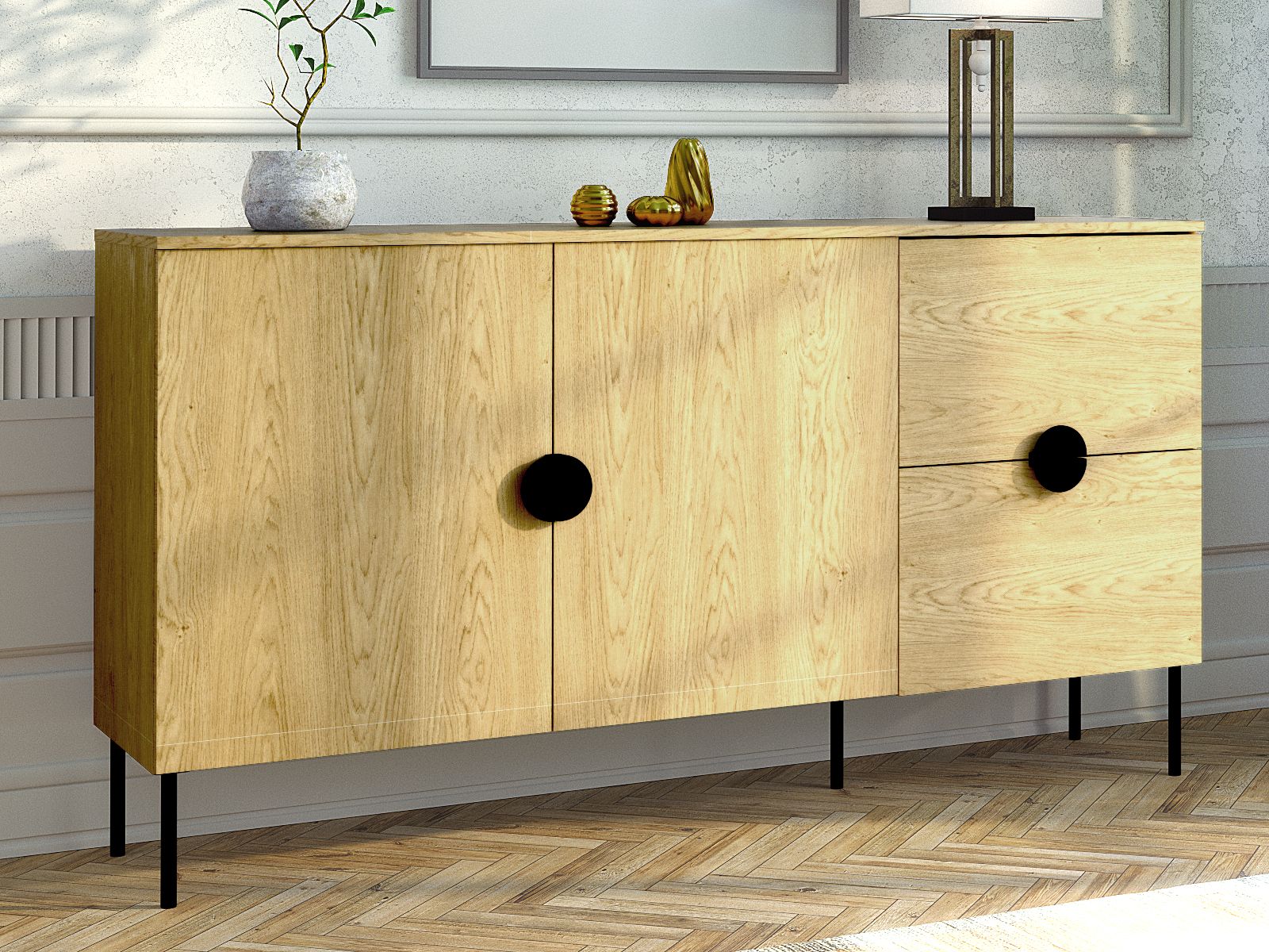 Dressoir MONDIE 2 deuren 2 lades baltische eik 