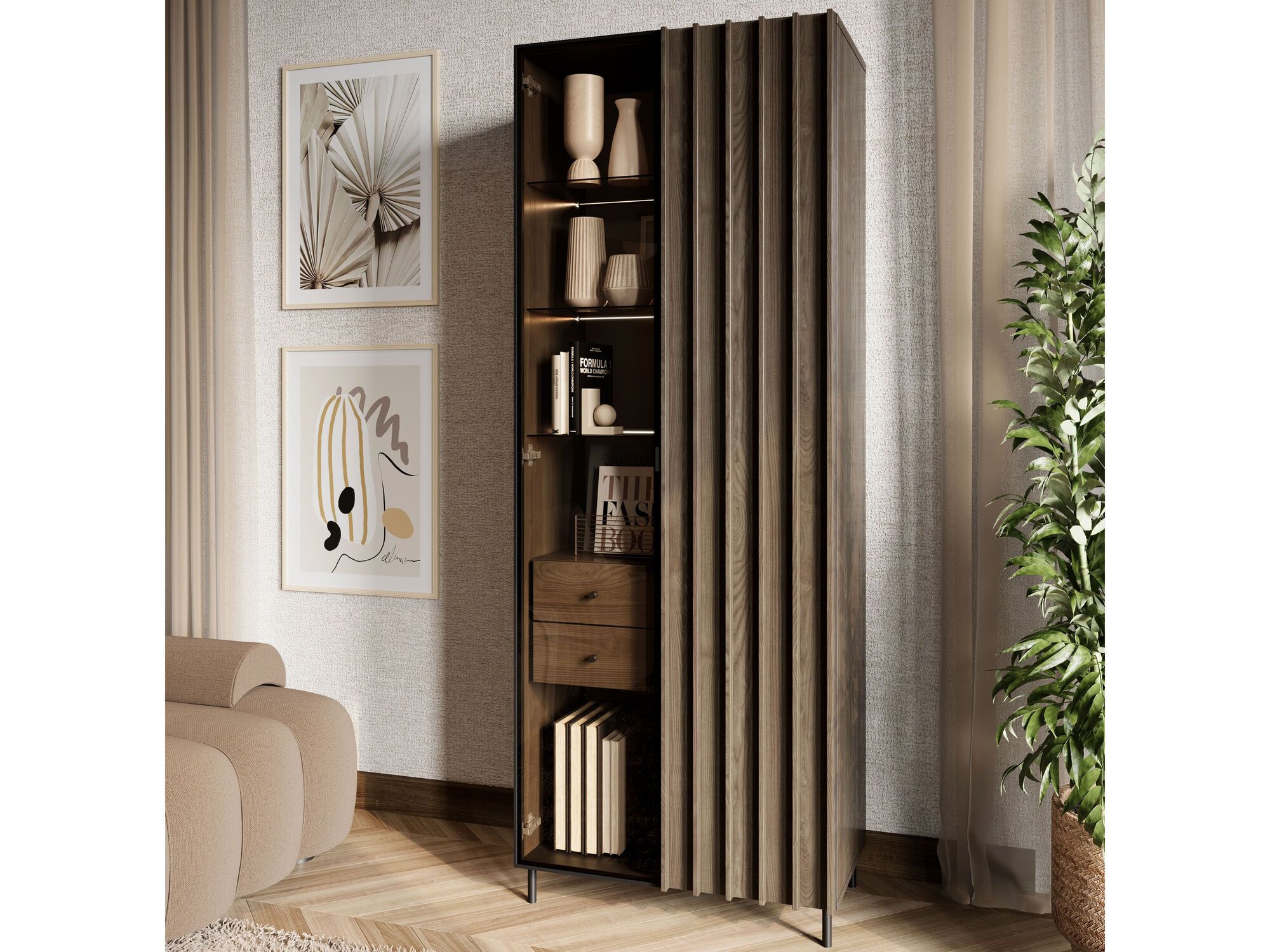 Vitrinekast PELOSA 2 deuren portland eik/zwart