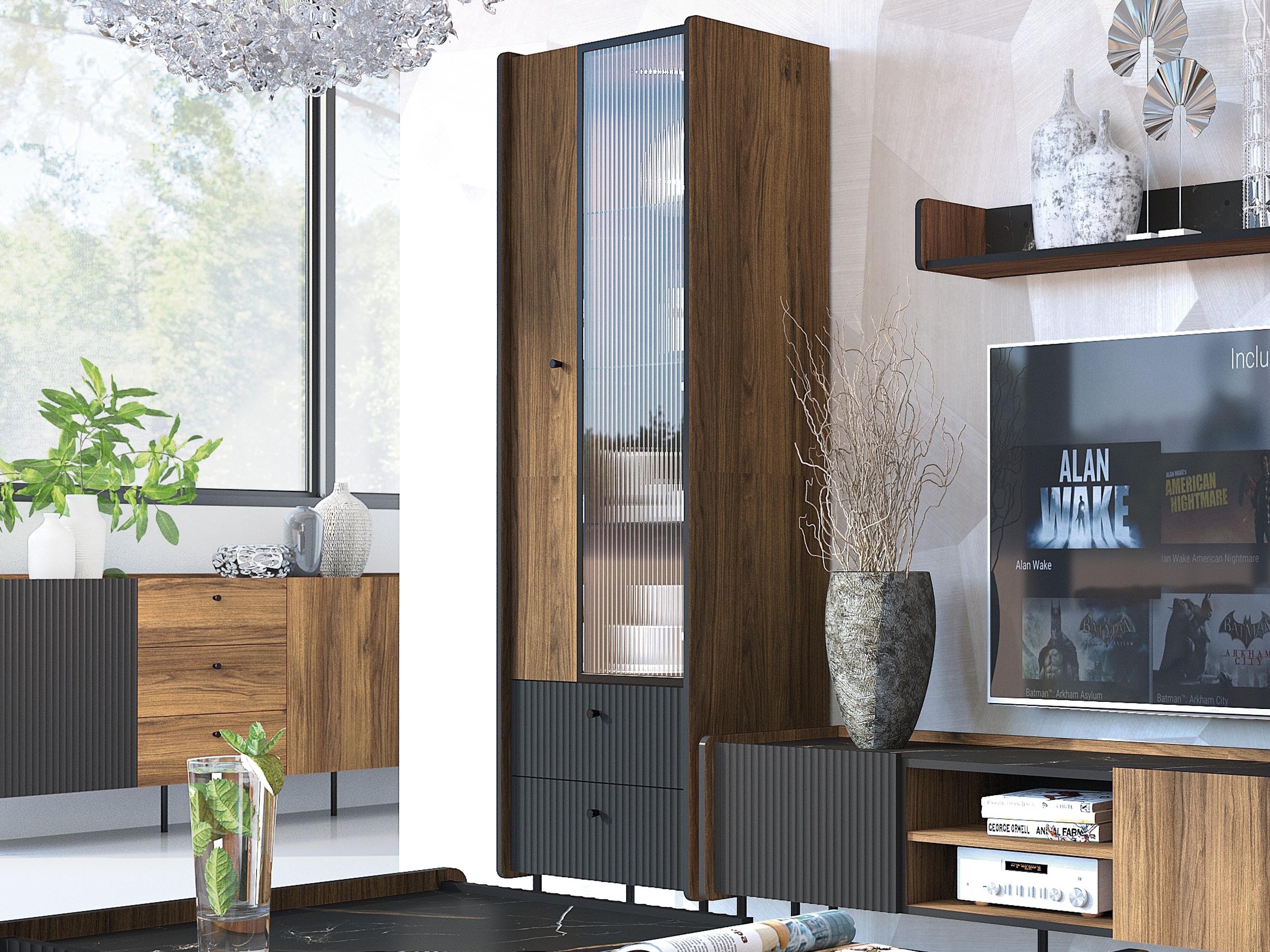 Kolomkast PRESTIGIA 2 deuren 2 lades zwart/warmia noten