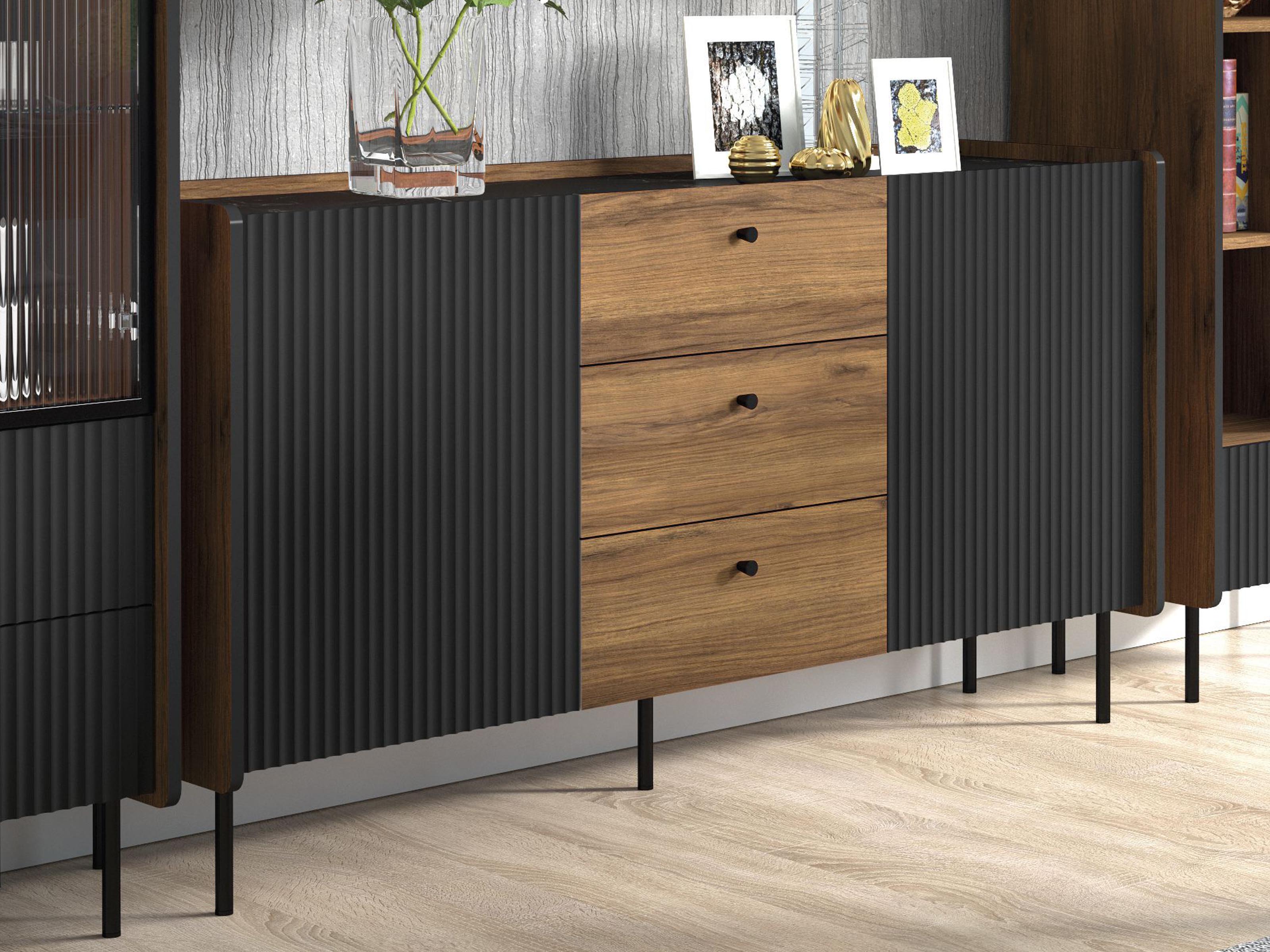 Dressoir PRESTIGIA 2 deuren 3 lades zwart/warmia noten 