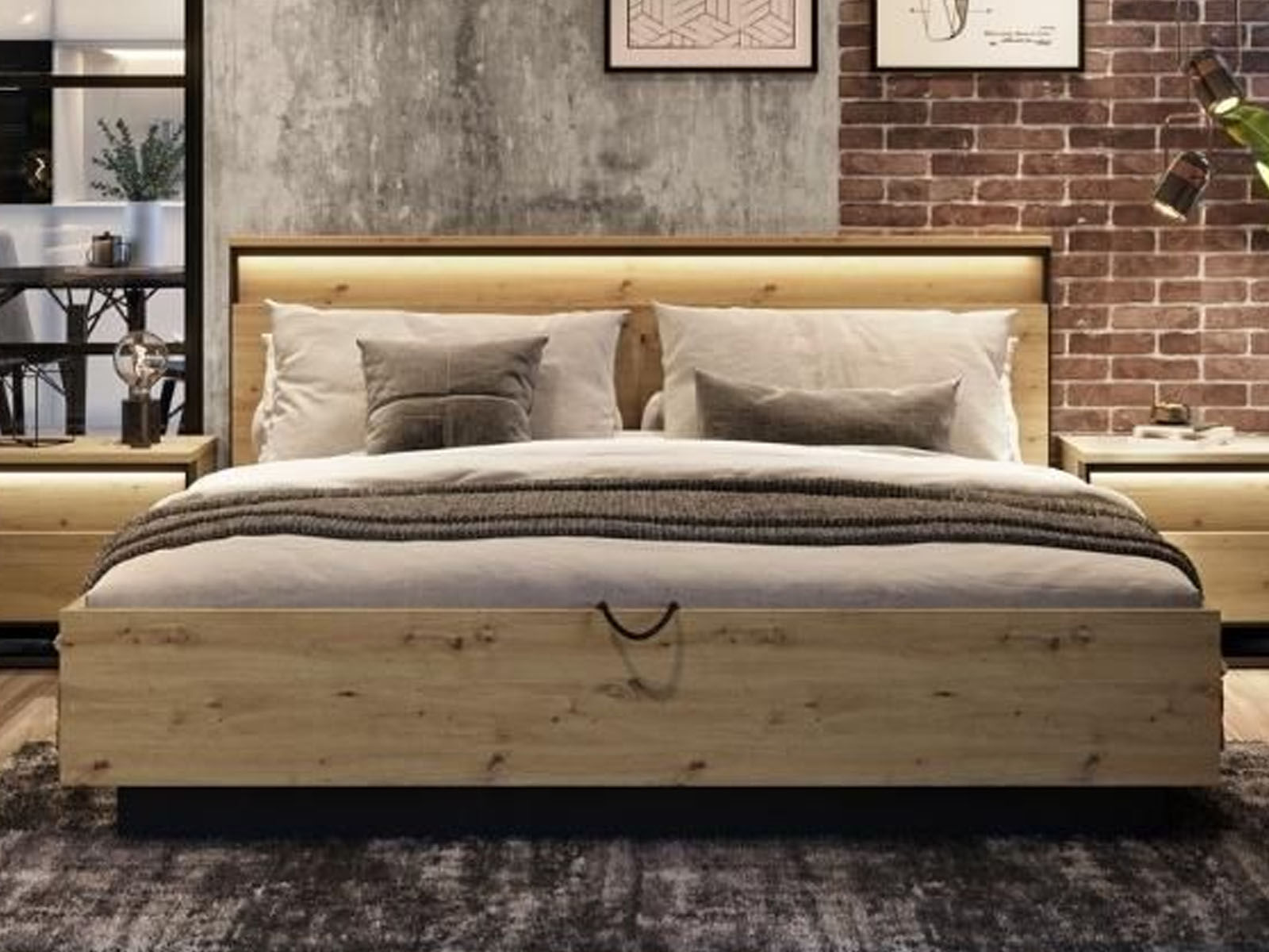 Tweepersoonsbed QUANTINO 160x200 cm artisan eik/zwart 