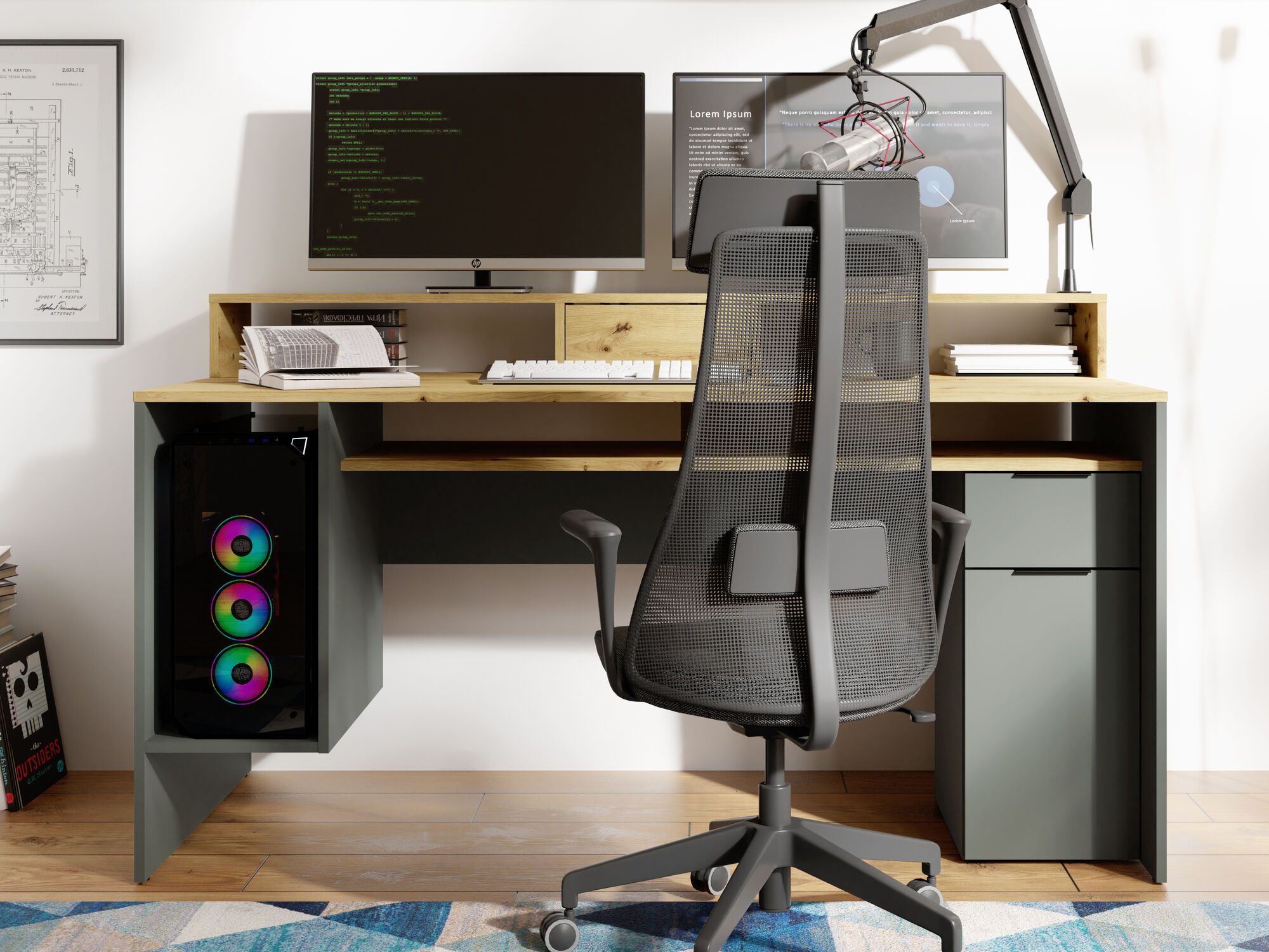 Bureau REXTREME 1 deur 2 lades antraciet/artisan eik