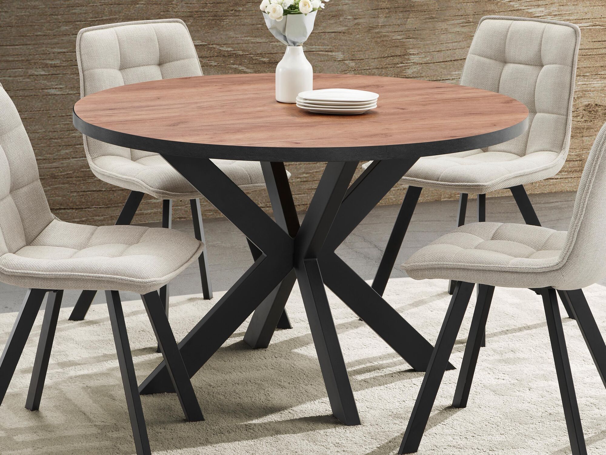 Ronde eettafel LANAKO 120 cm franse eik herfst