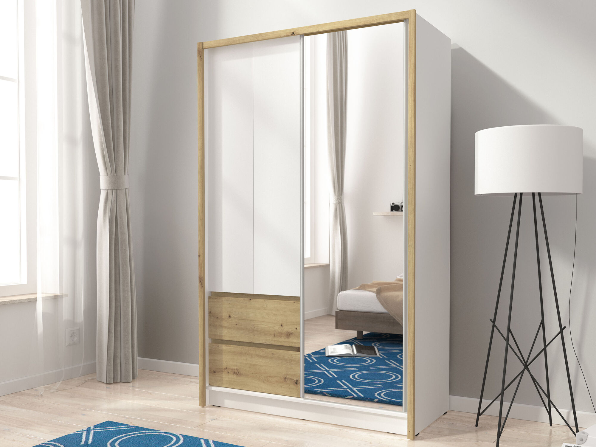 Kast SARATOS 3 deuren 2 lades 130 cm wit/artisan eik 