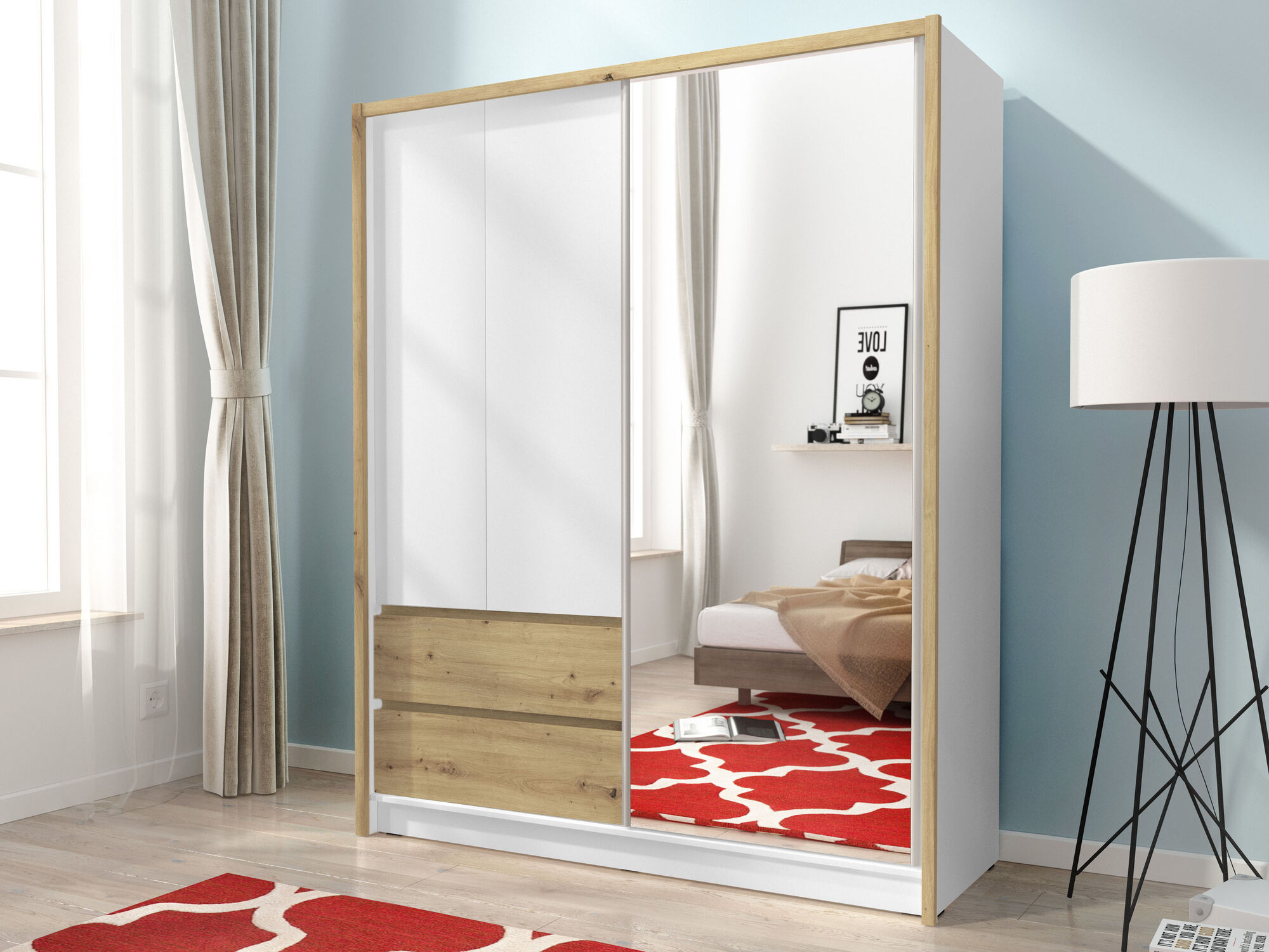 Kast SARATOS 3 deuren 2 lades 150 cm wit/artisan eik 