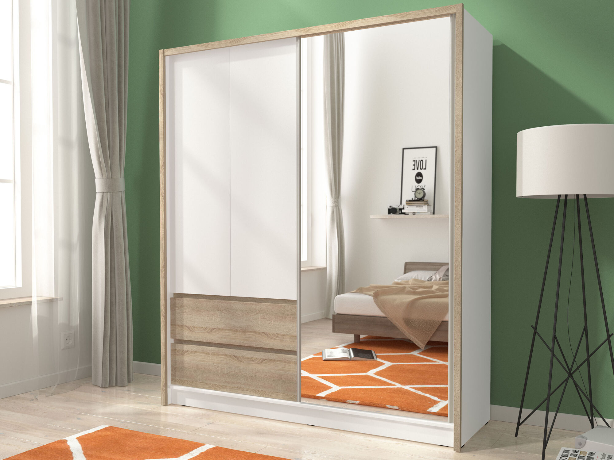 Kast SARATOS 3 deuren 2 lades 180 cm wit/sonoma 