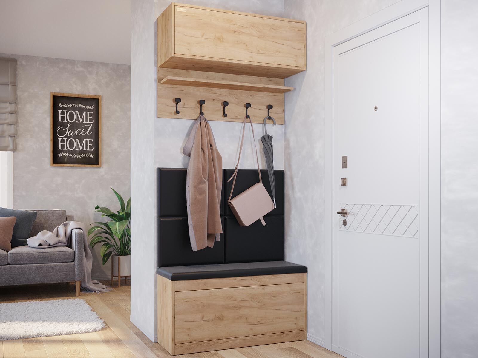 Vestiaire BALI DELUXE 2 klapdeuren gouden eik 4 kussens 