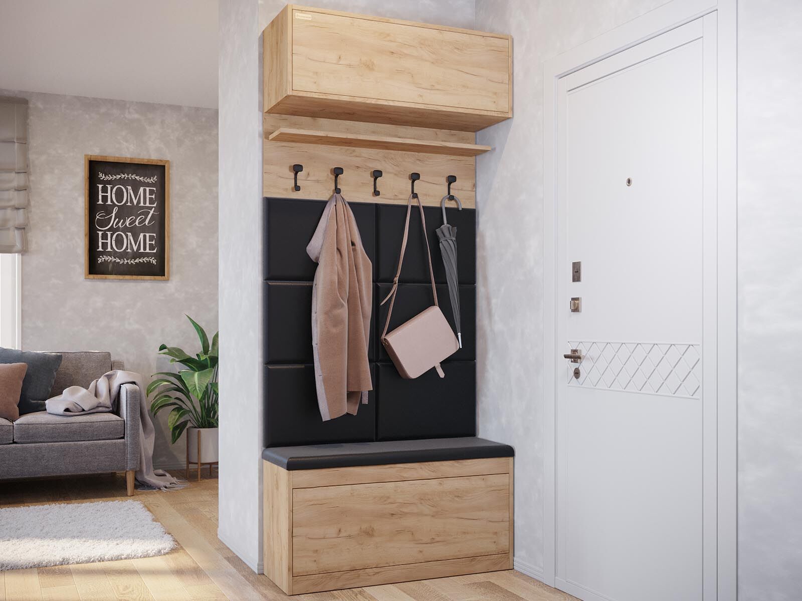 Vestiaire BALI DELUXE 2 klapdeuren gouden eik 6 kussens 