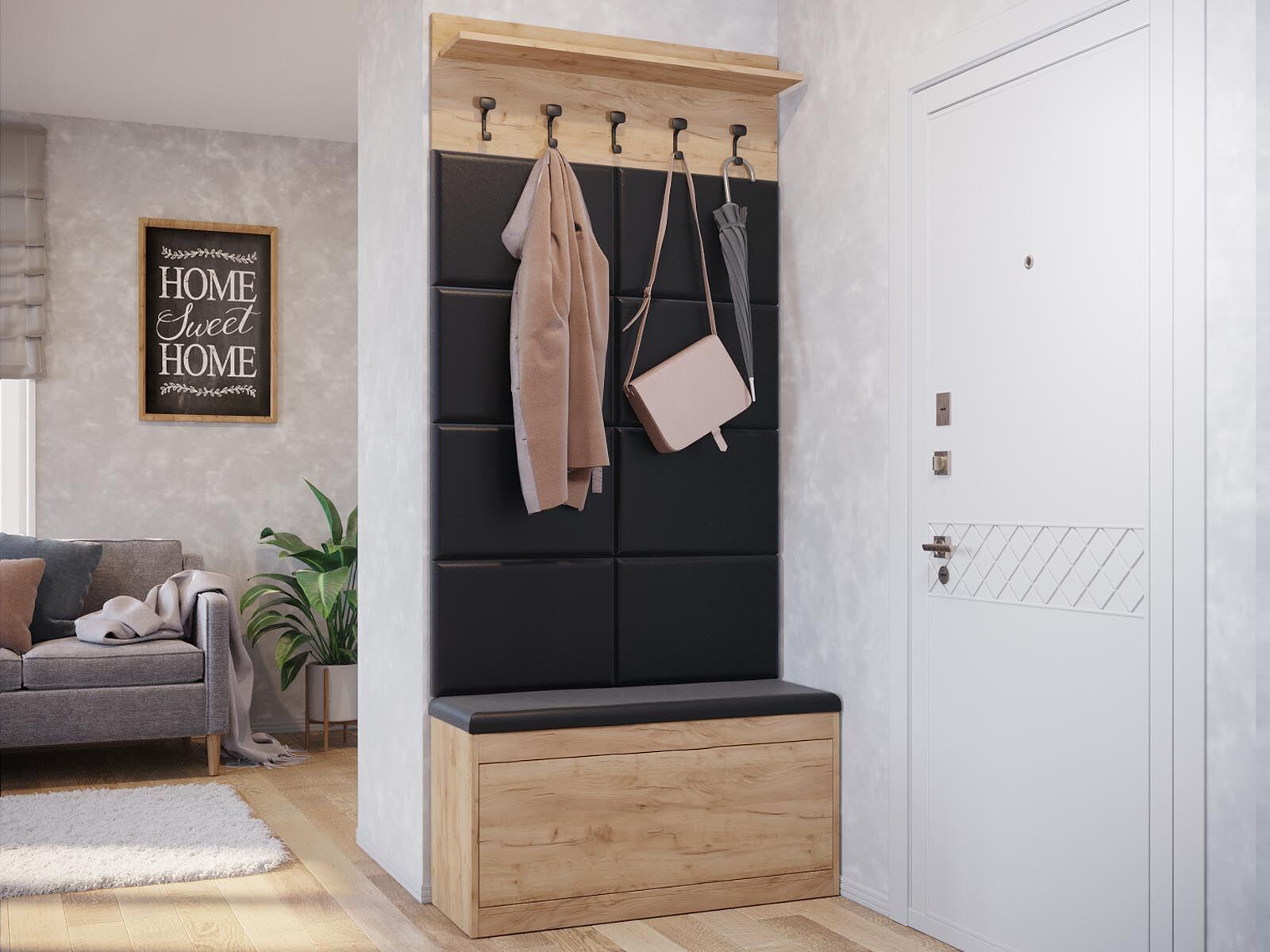 Vestiaire BALI 2 klapdeuren gouden eik met 8 kussens 