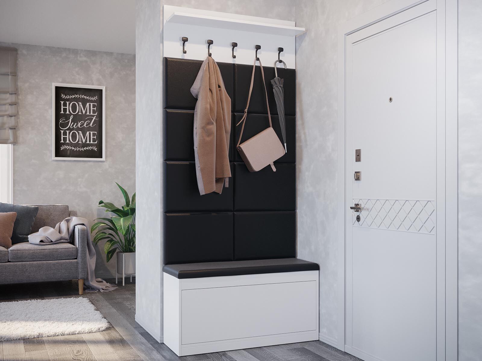 Vestiaire BALI 2 klapdeuren wit met 8 kussens 