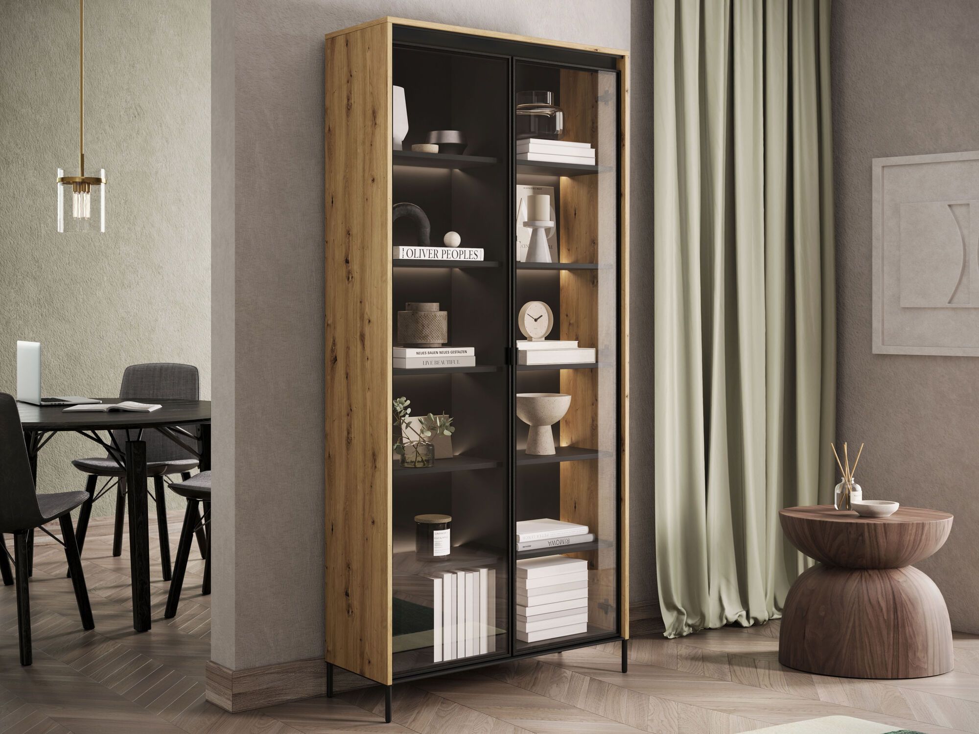 Vitrinekast TRAINING 2 deuren artisan eik met led 