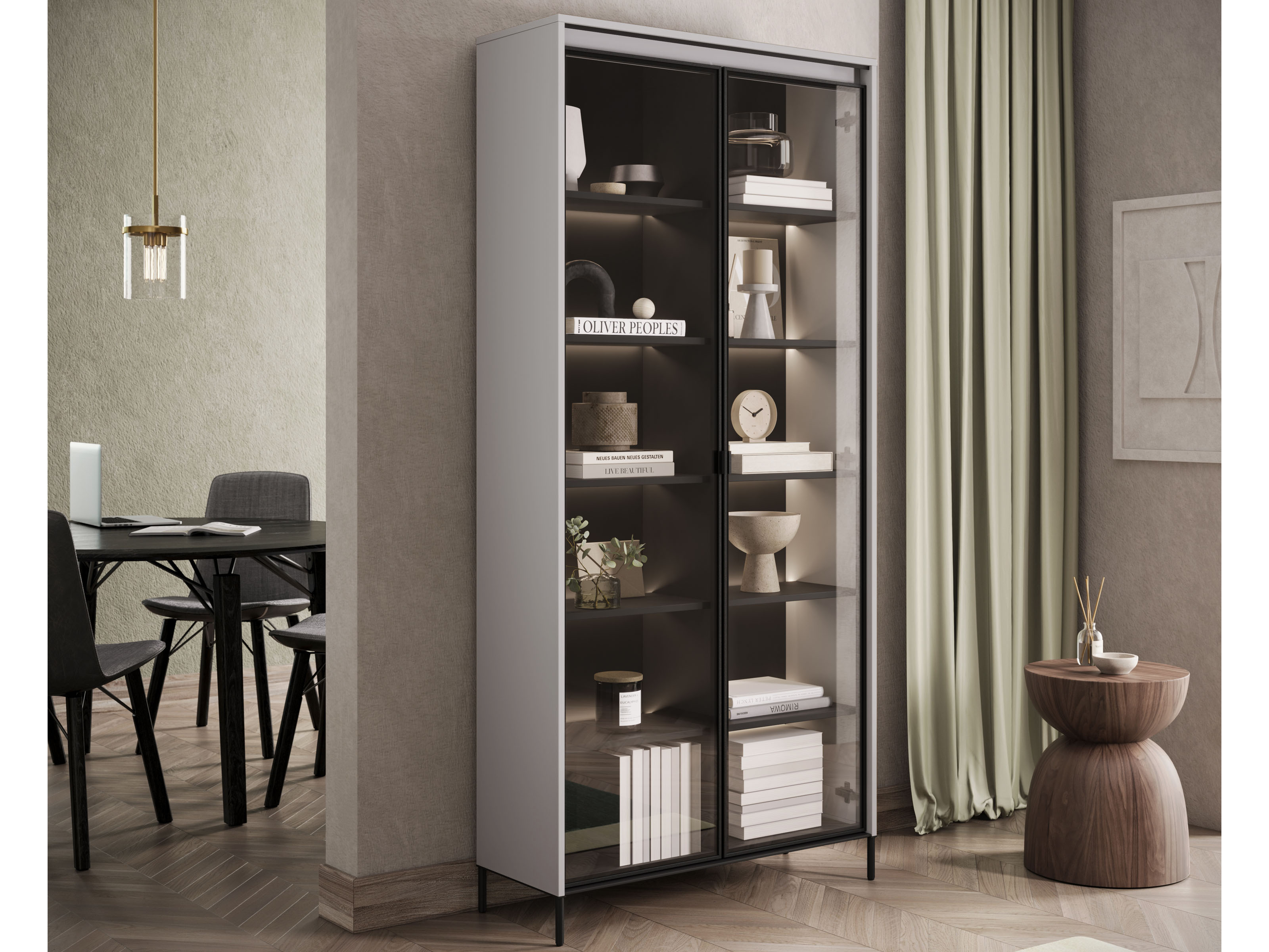 Vitrinekast TRAINING 2 deuren grijs met led 