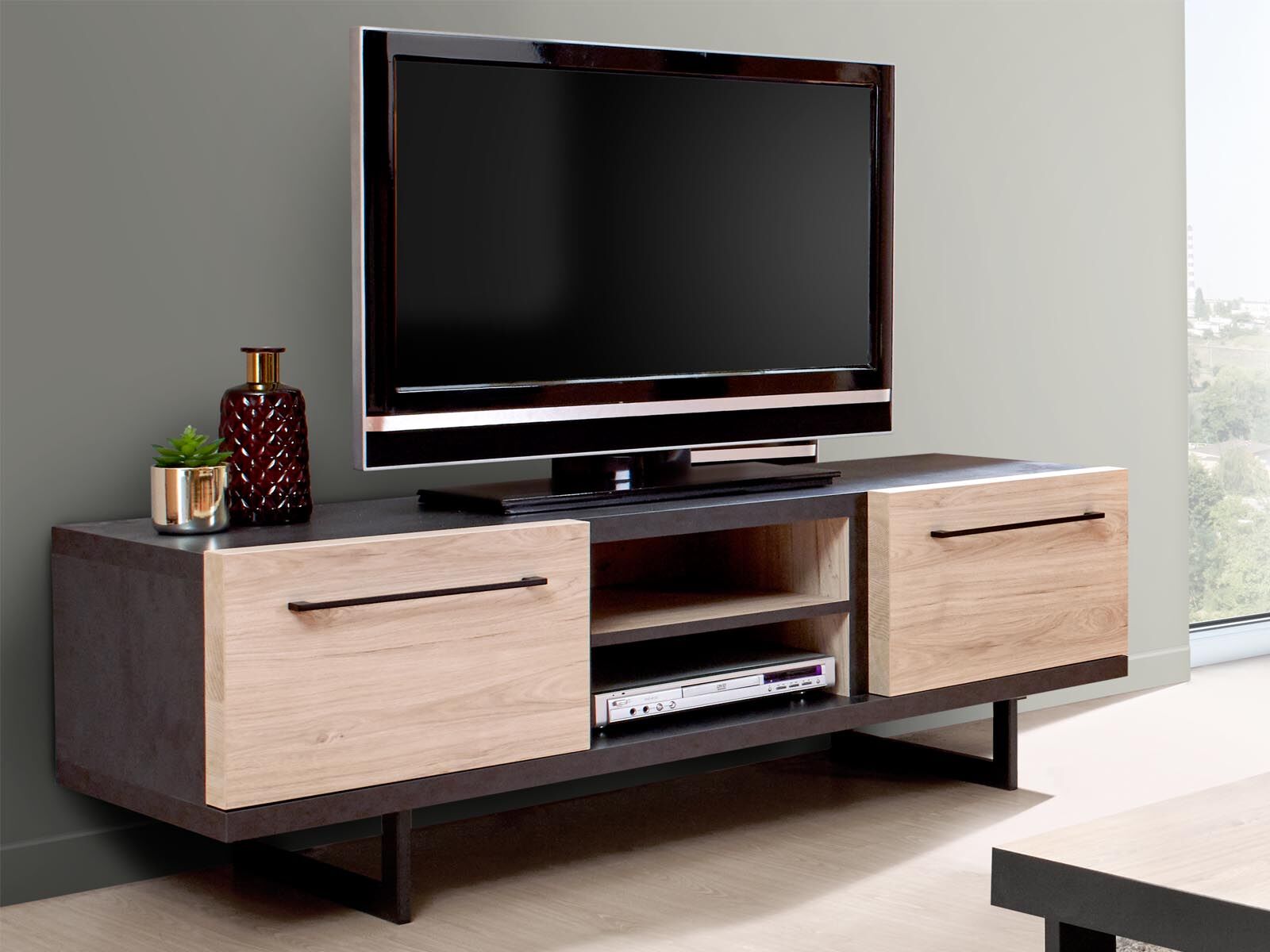 Tv-meubel VIAZZA 2 deuren dark stone/castella 