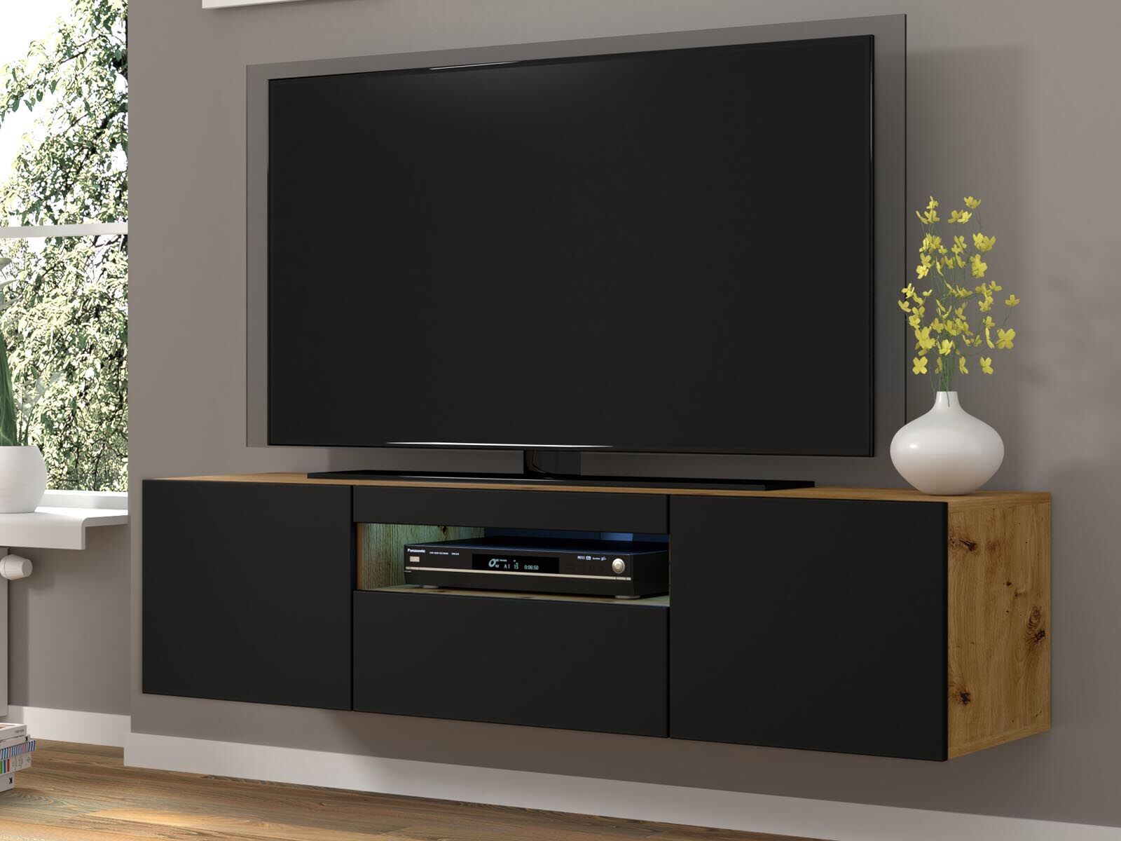 Tv-meubel AUREO 3 deuren 150 cm artisan eik/zwart