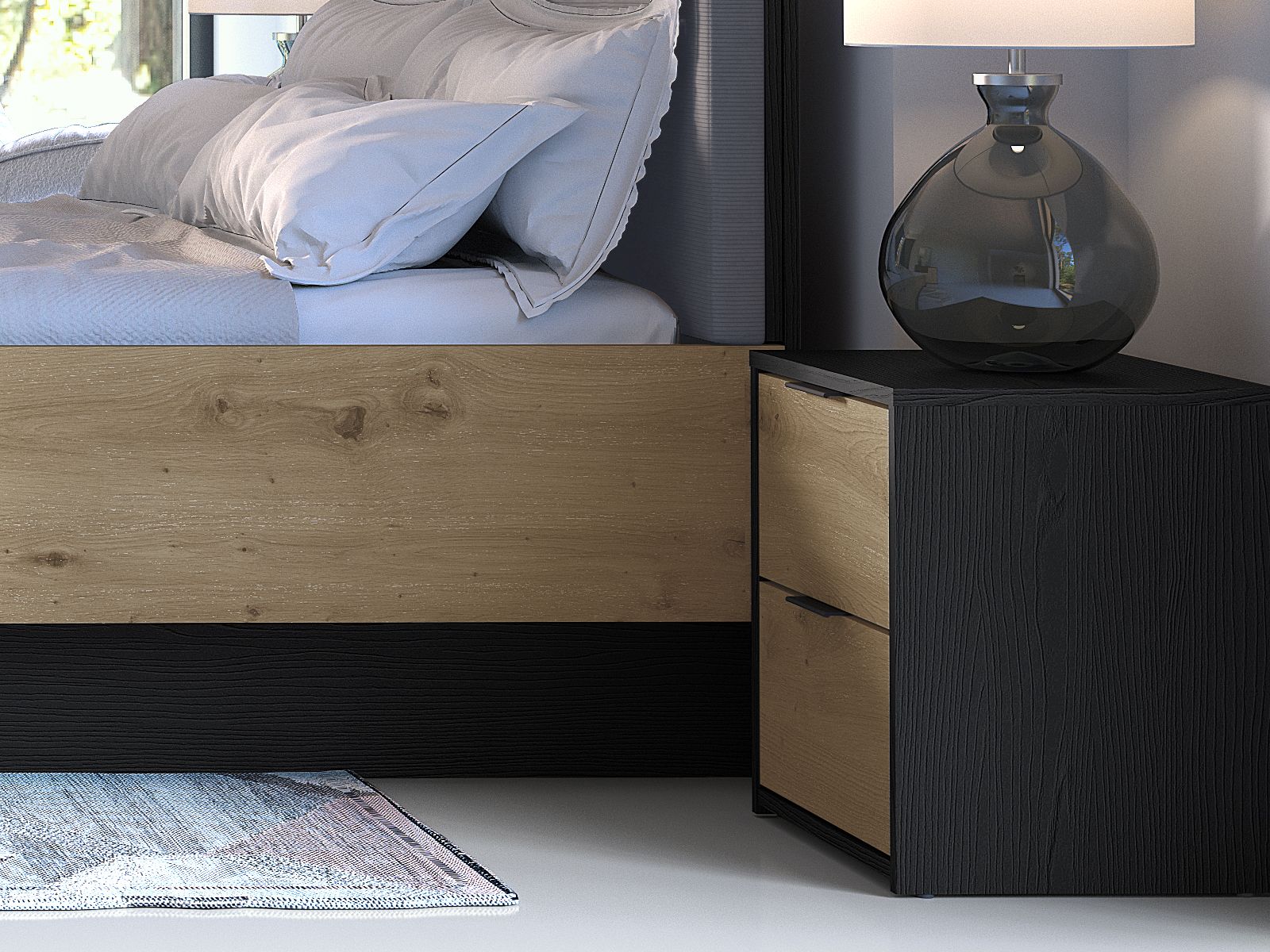 Nachtkastje UMPAL 2 lades grafiet/artisan eik