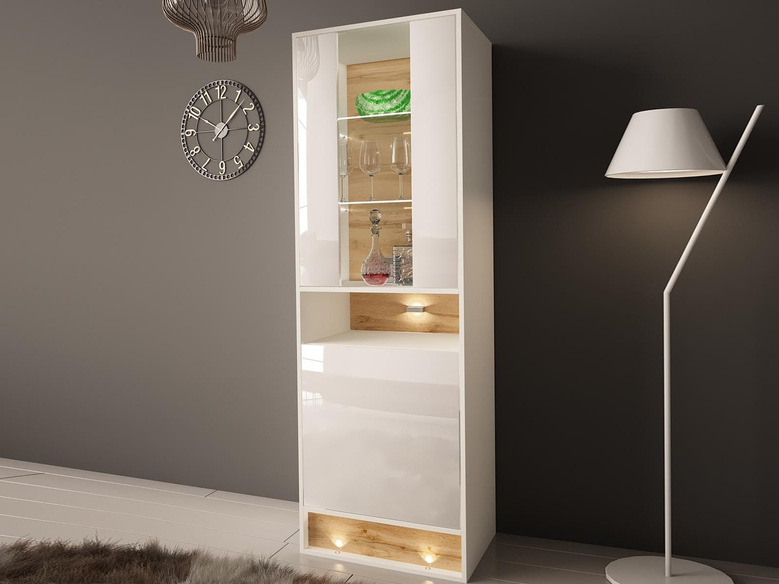 Vitrinekast VISION 2 deuren eik/hoogglans wit